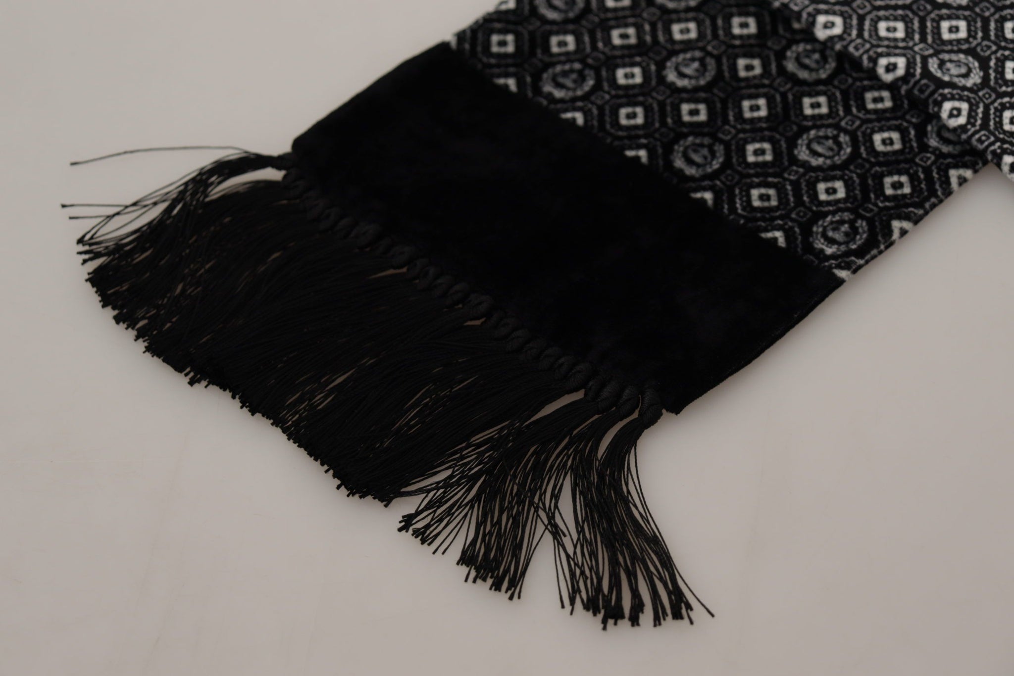 Black Geometric Patterned Shawl Wrap Fringe Scarf