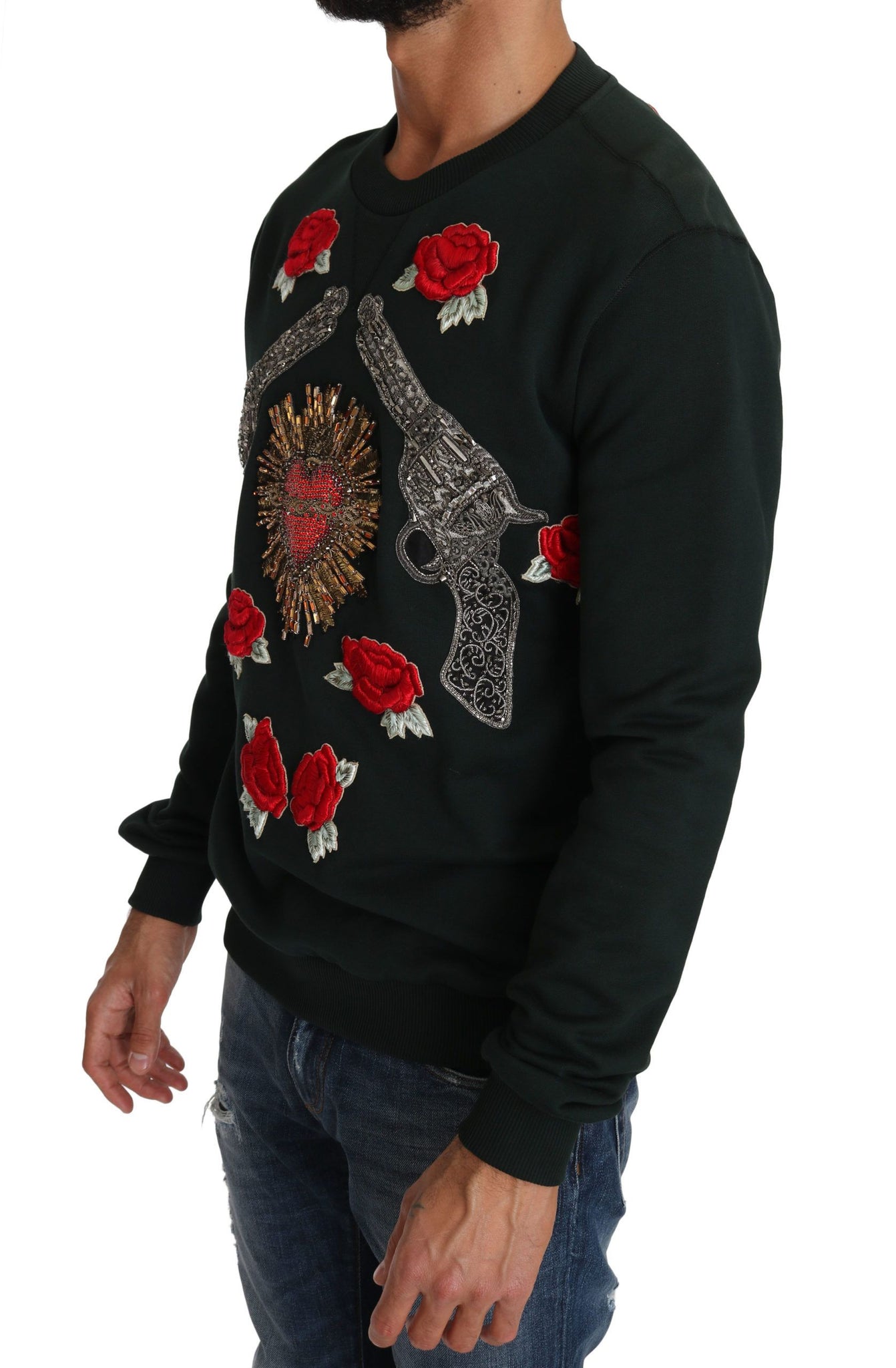 Green Crystal Heart Roses Gun Sweater