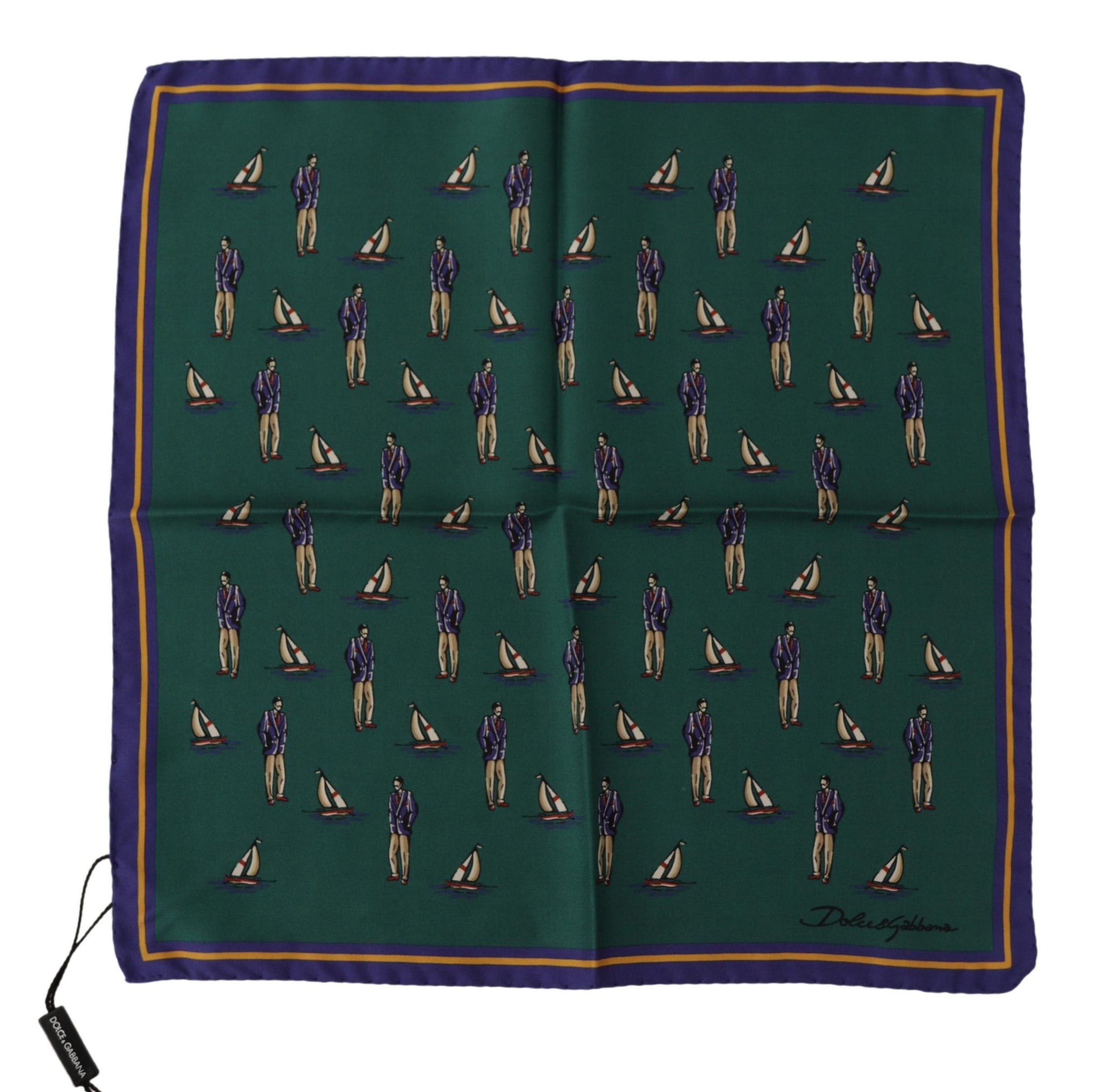 Green Printed DG Logo Mens Square Handkerchief Scarf