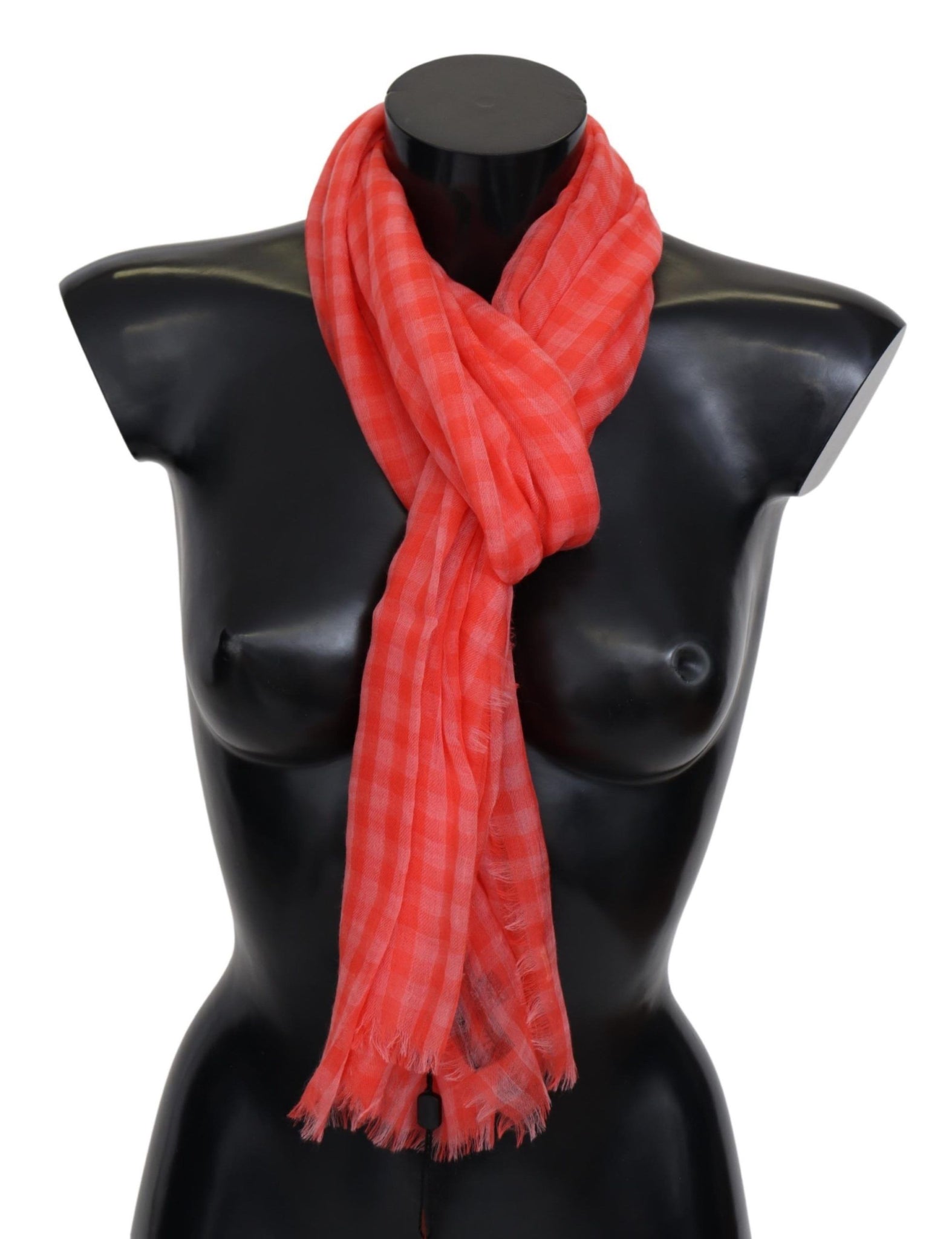 Orange Check Cashmere Unisex Wrap Fringes Scarf