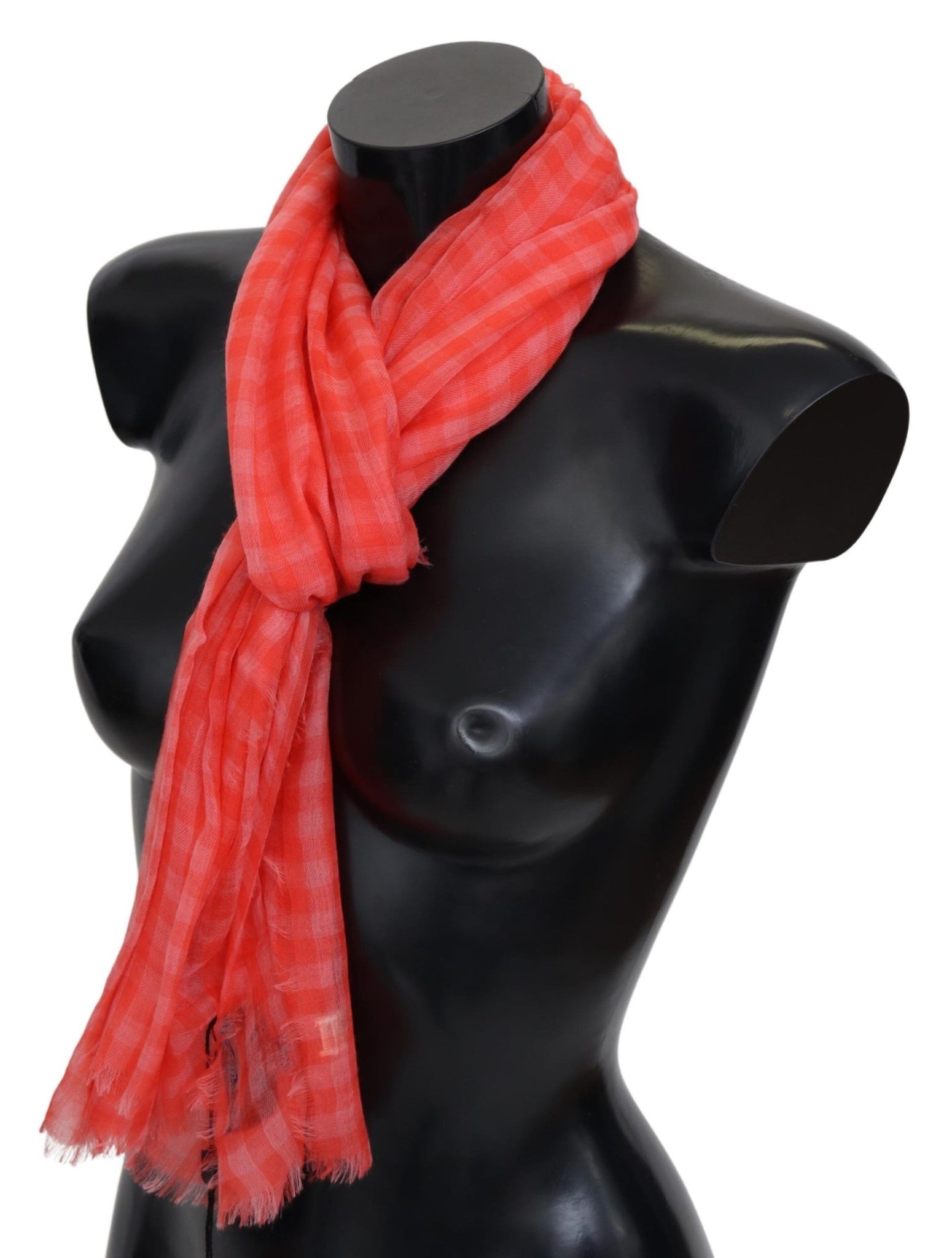 Orange Check Cashmere Unisex Wrap Fringes Scarf