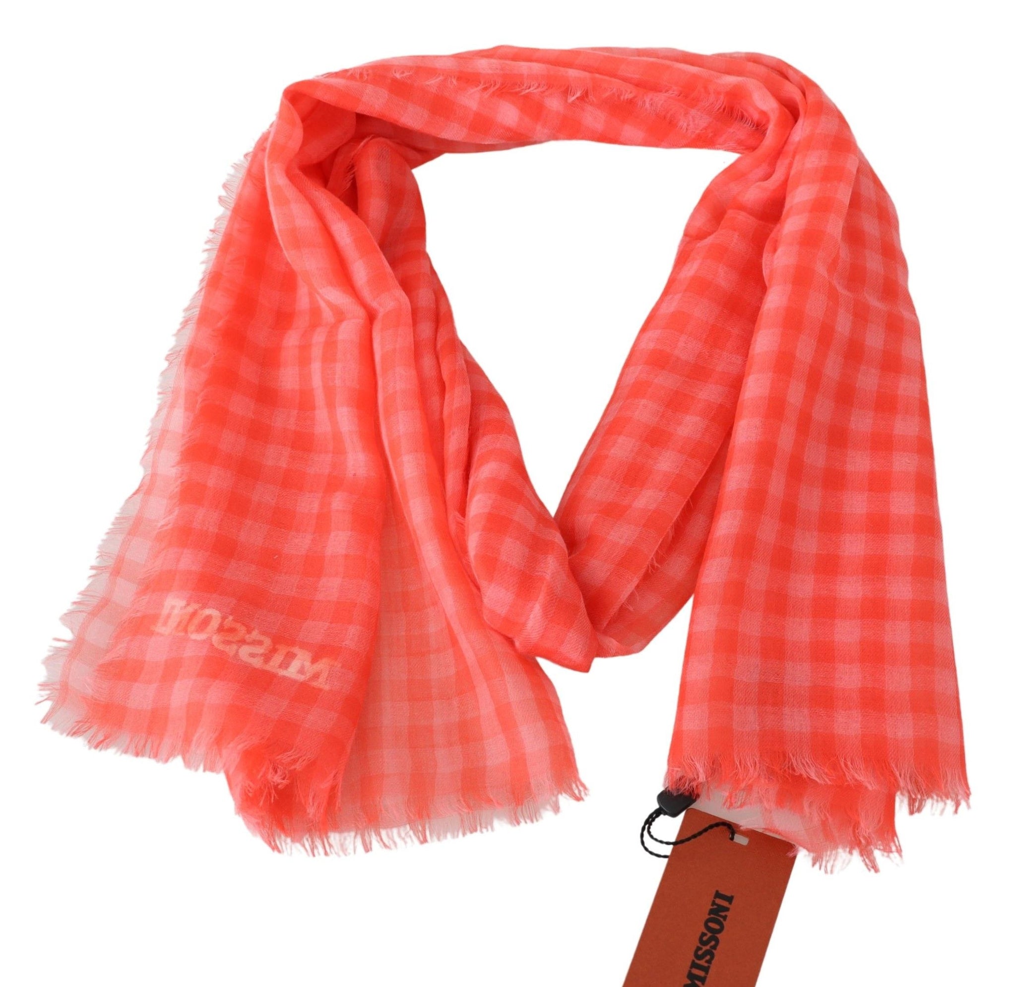 Orange Check Cashmere Unisex Wrap Fringes Scarf