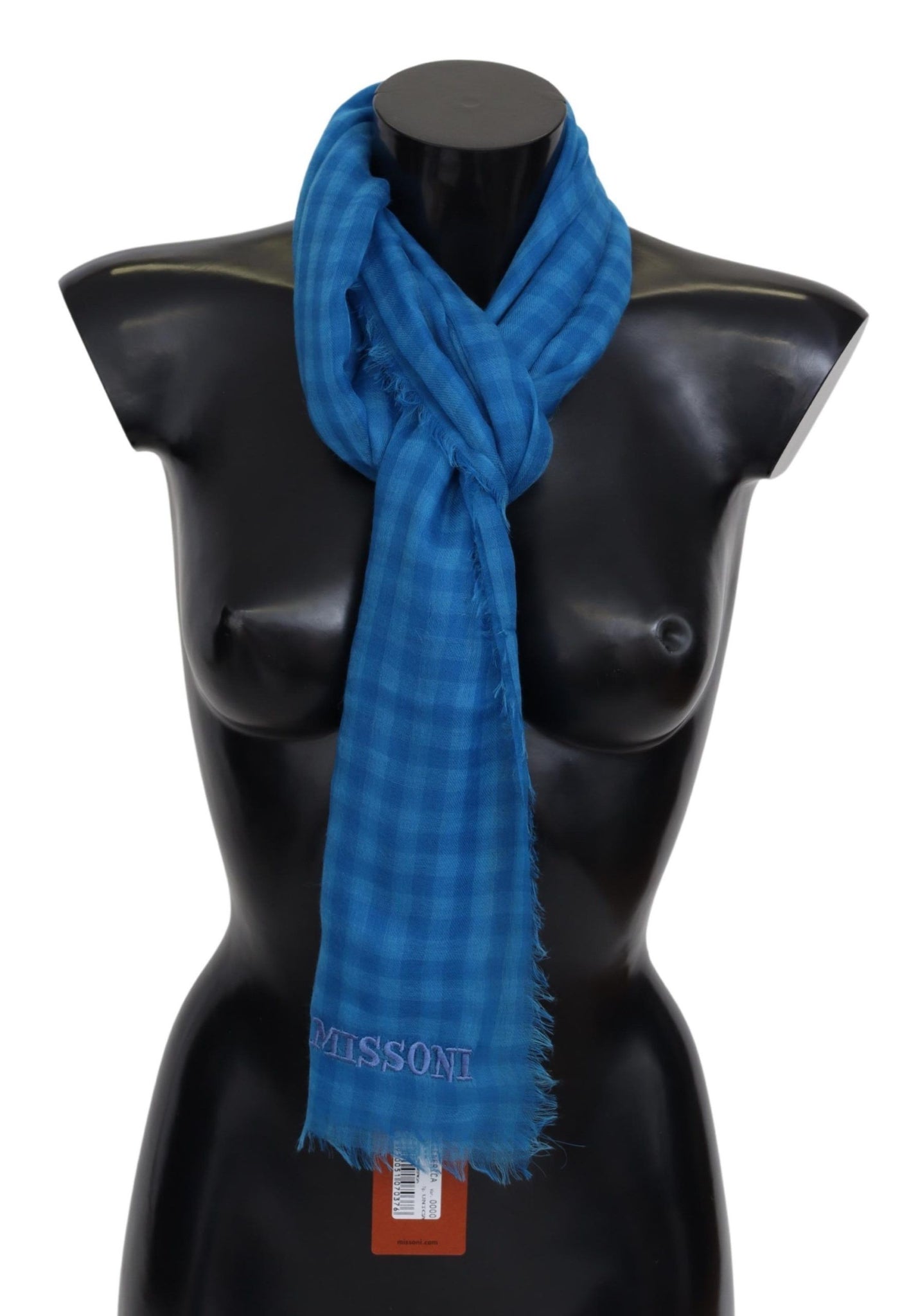 Blue Checkered Cashmere Unisex Wrap Fringes Scarf