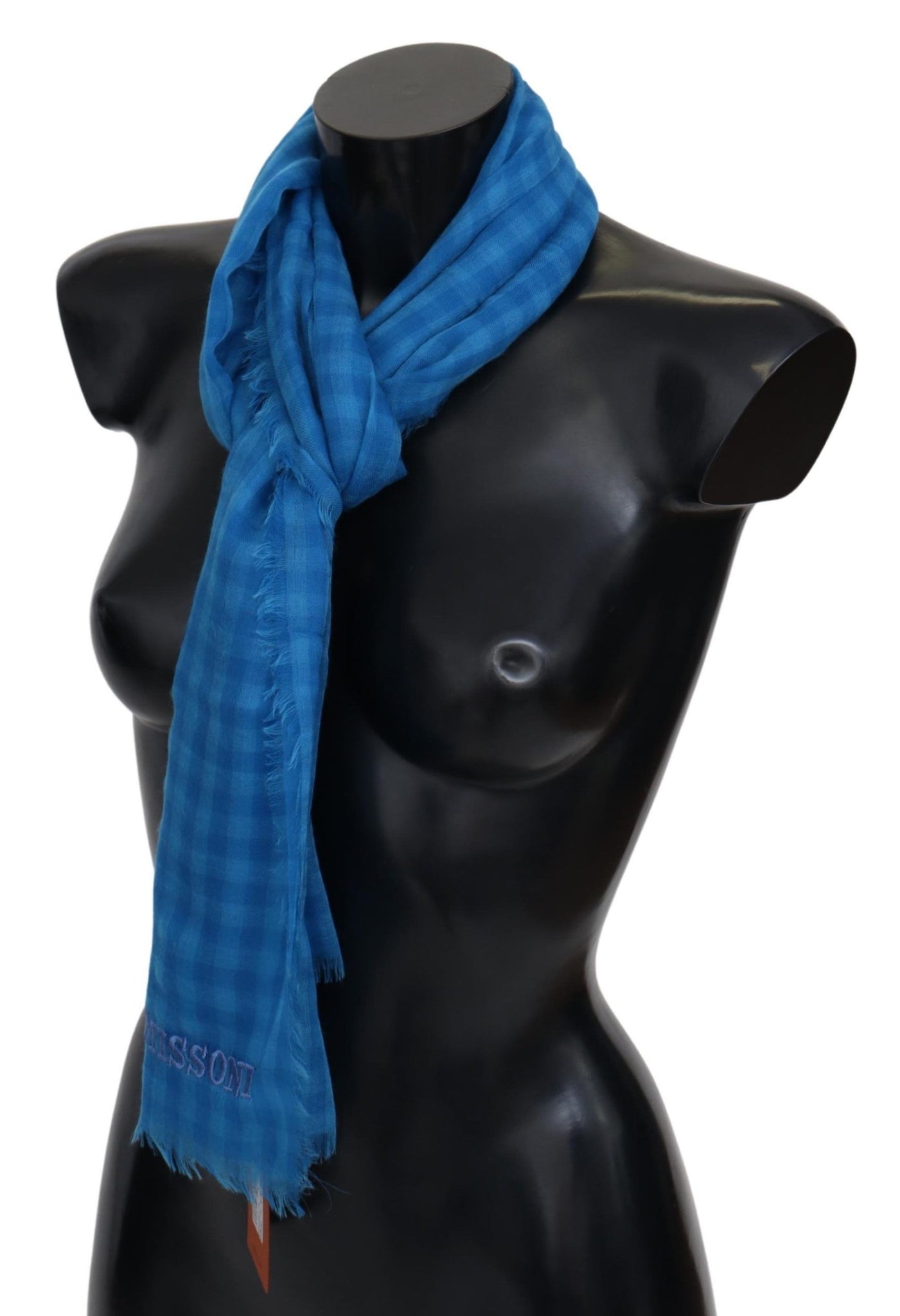 Blue Checkered Cashmere Unisex Wrap Fringes Scarf