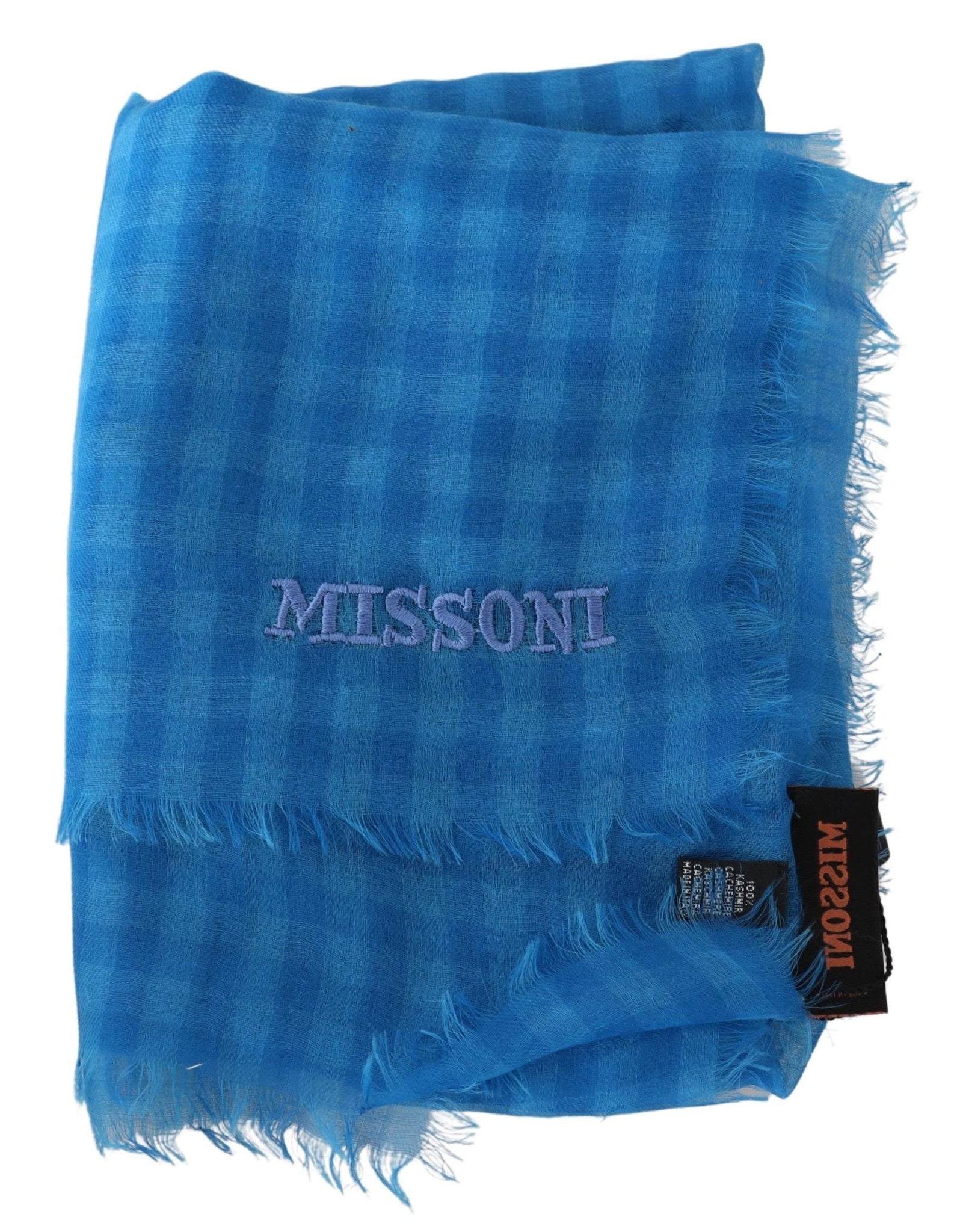 Blue Checkered Cashmere Unisex Wrap Fringes Scarf