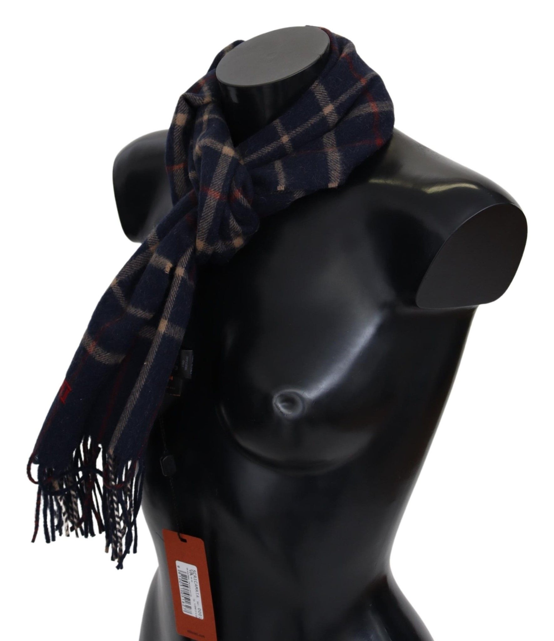 Black Checkered Unisex Neck Wrap Fringes Scarf