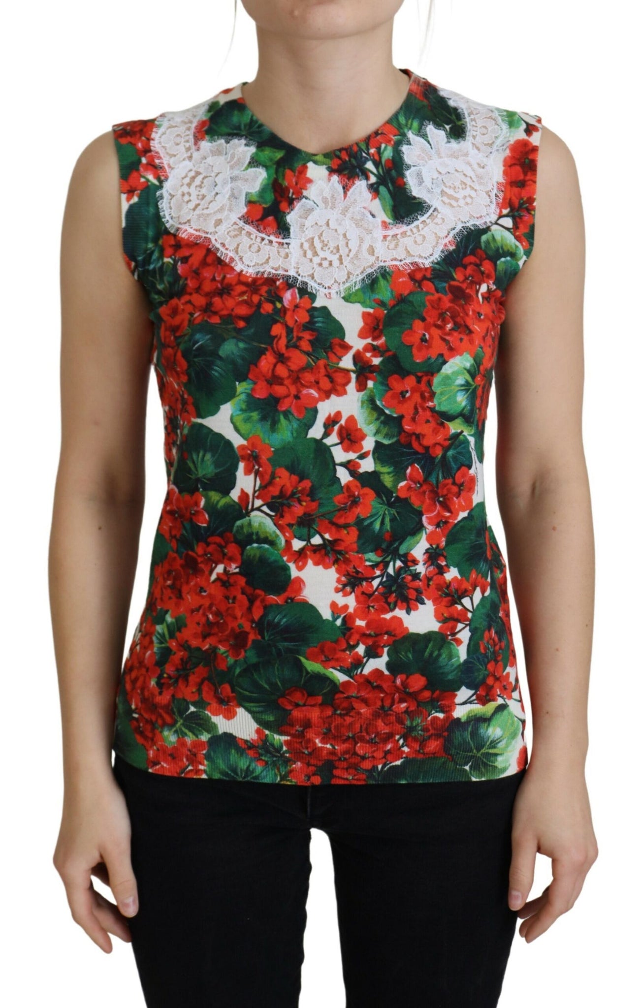 Dolce & Gabbana White Floral Wool Lace Vest Tank Top