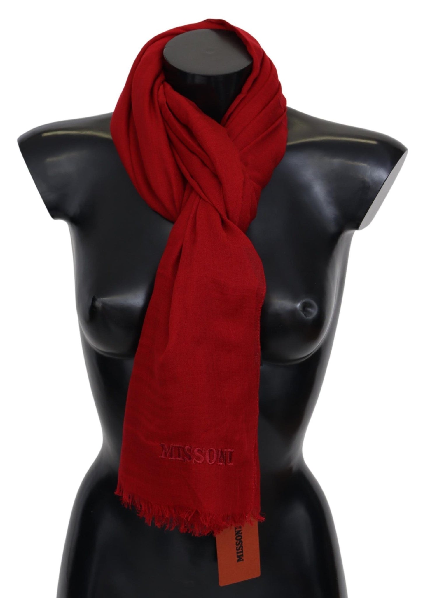 Red Cashmere Unisex Neck Wrap Fringes Scarf