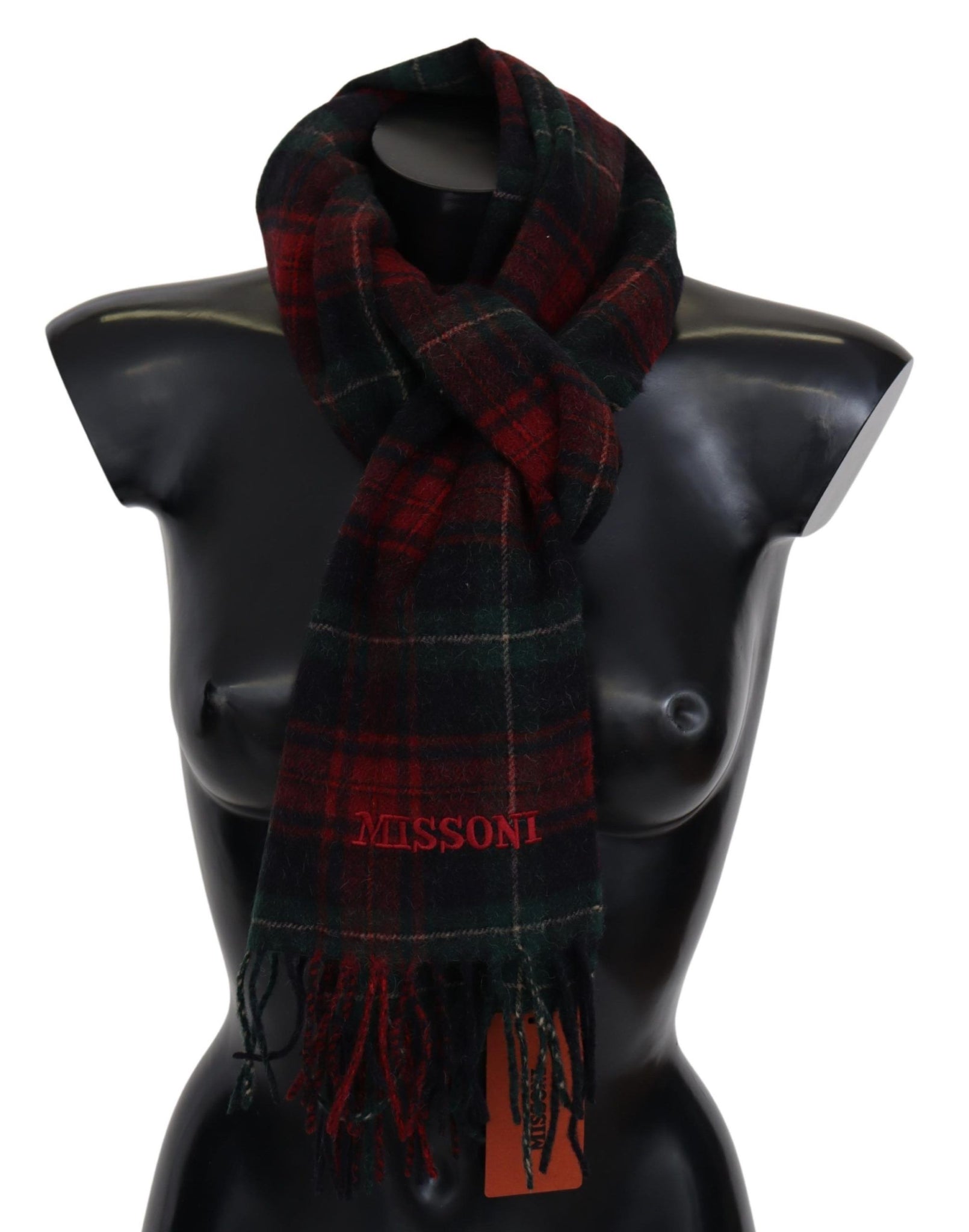 Black Red Check Wool Unisex Neck Wrap Fringes Scarf