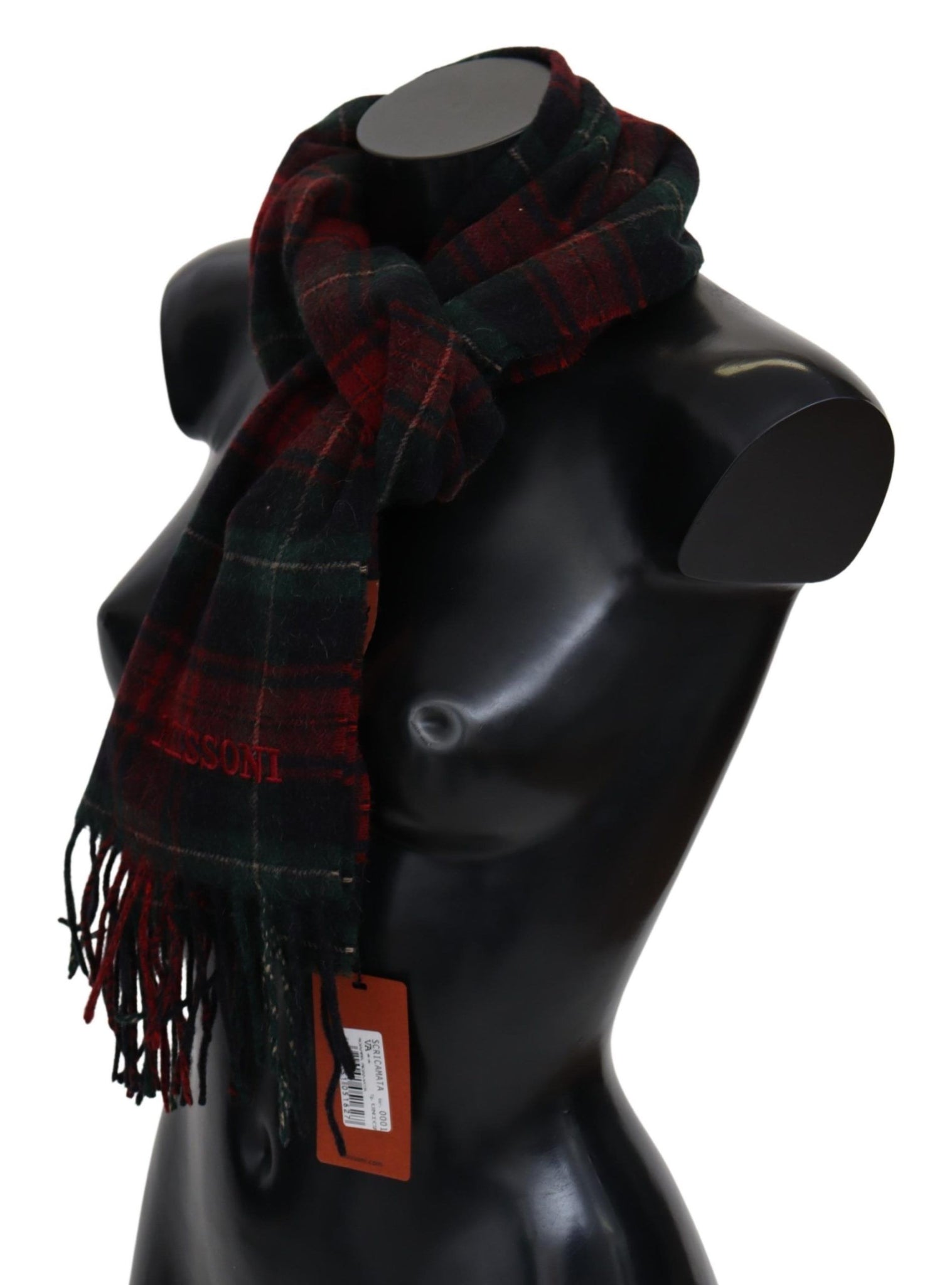 Black Red Check Wool Unisex Neck Wrap Fringes Scarf