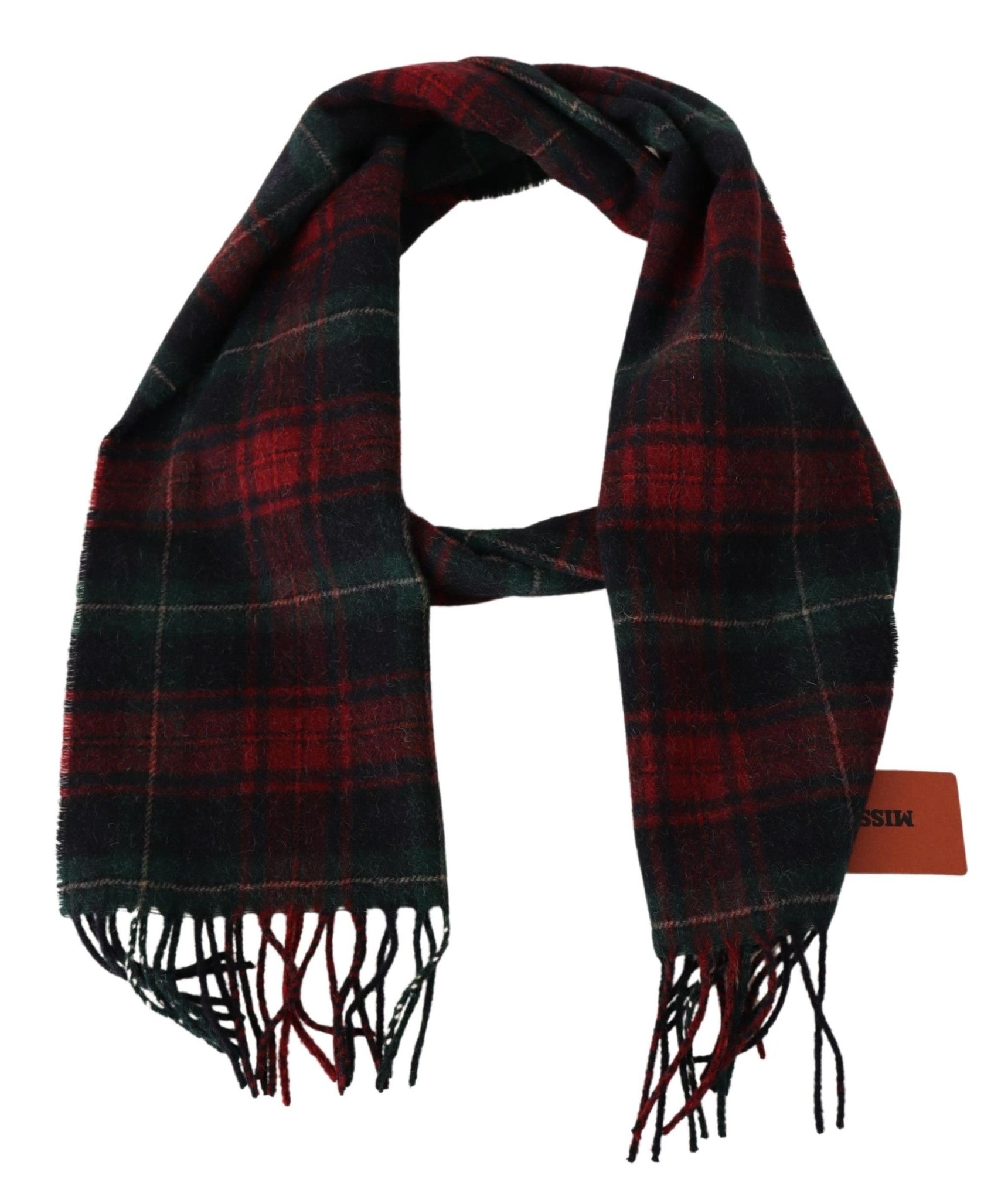 Black Red Check Wool Unisex Neck Wrap Fringes Scarf