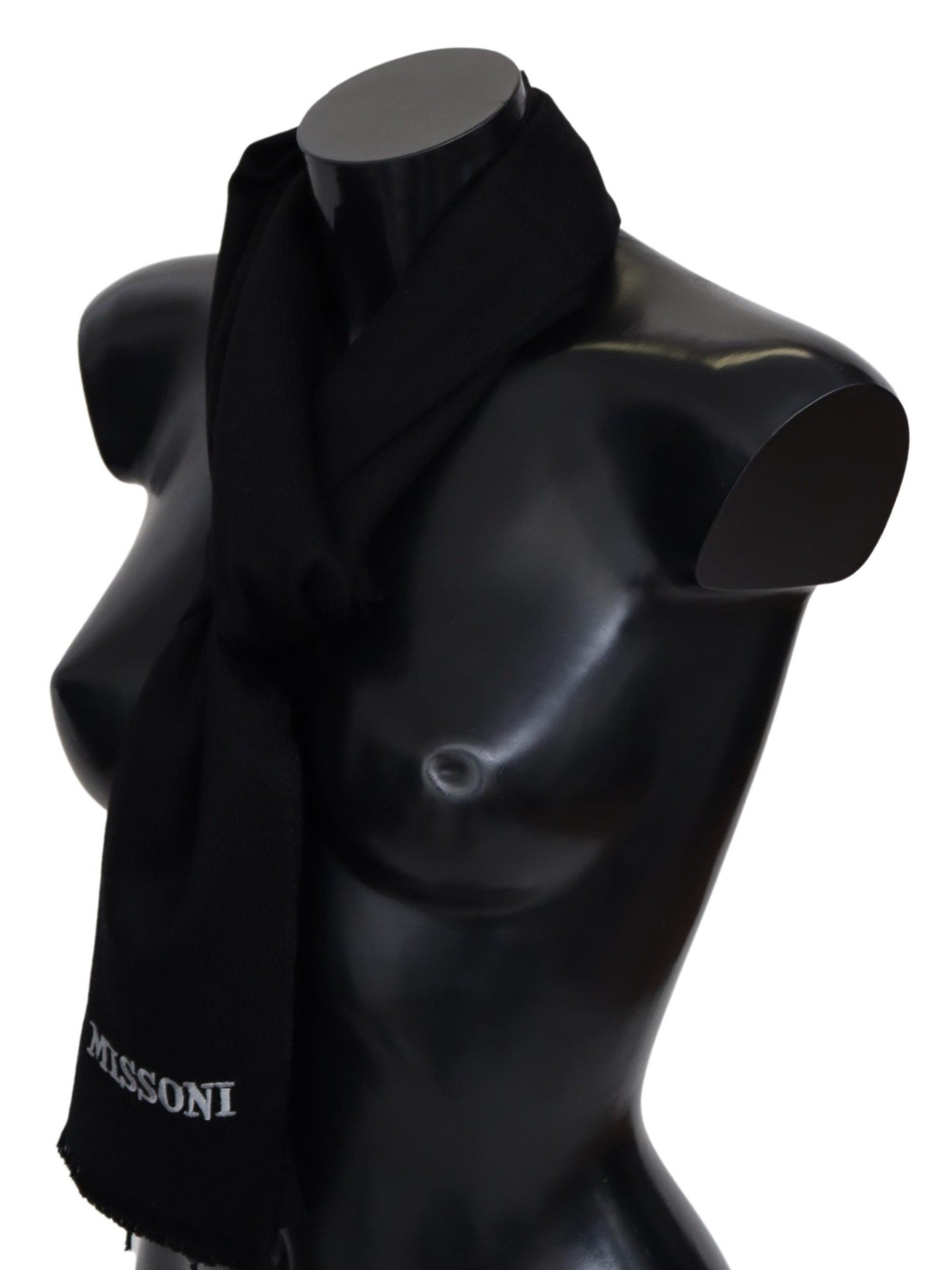 Black 100% Wool Unisex Neck Wrap Fringes Logo Scarf