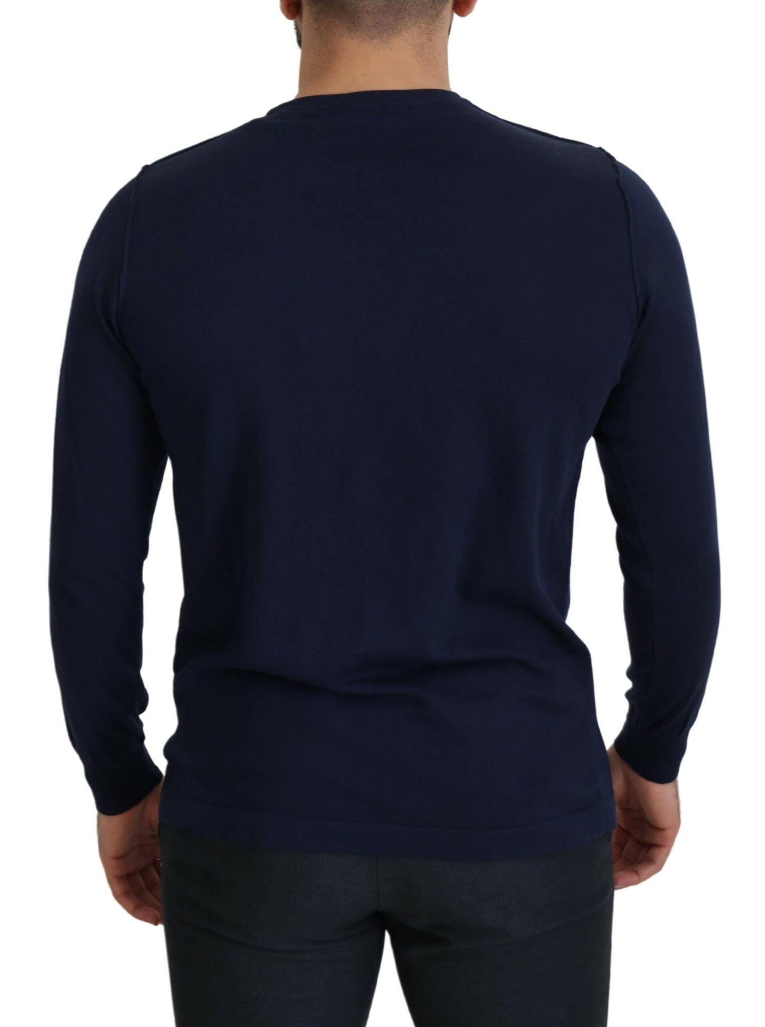 Blue Cotton Crewneck Pullover Sweater