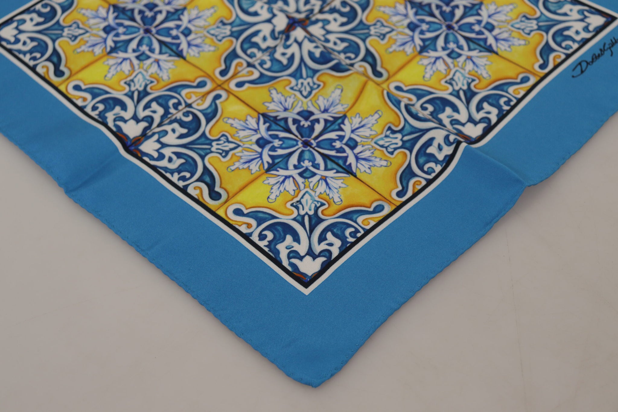 Blue Majolica Pattern Square Handkerchief Scarf