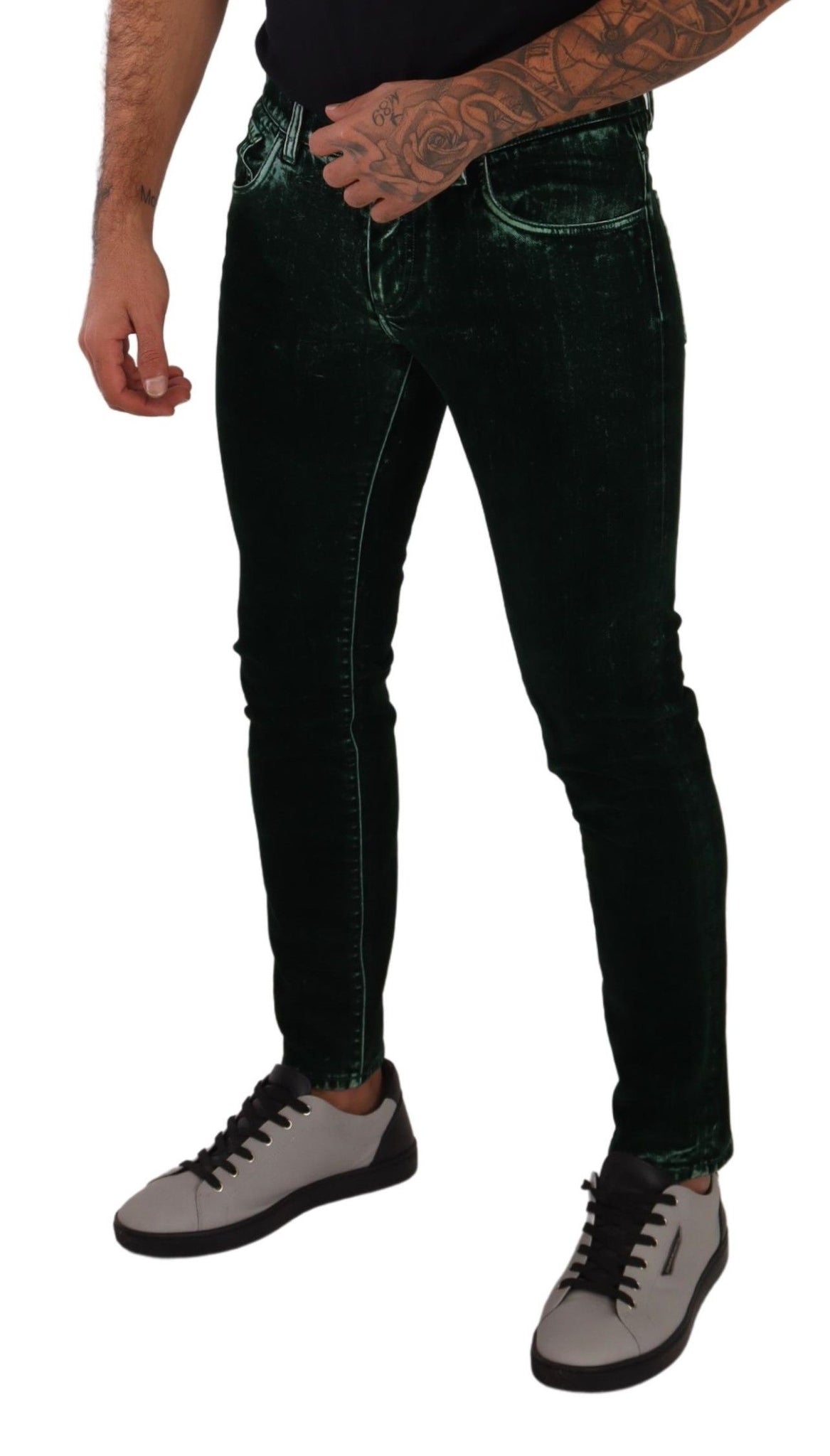 Green Cotton Stretch Skinny Slim Fit Jeans