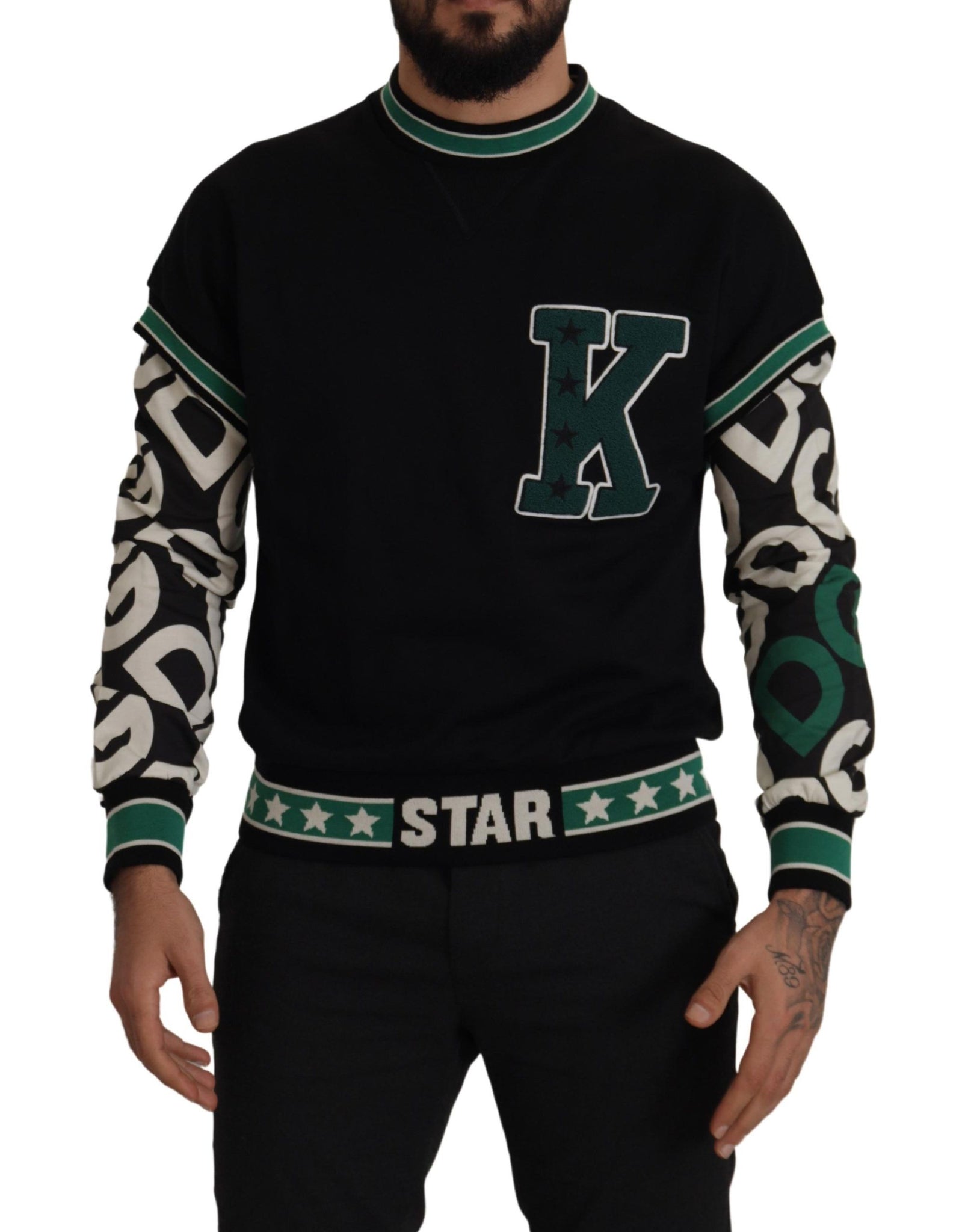 Black Green Cotton KING Star Crewneck Pullover Sweater