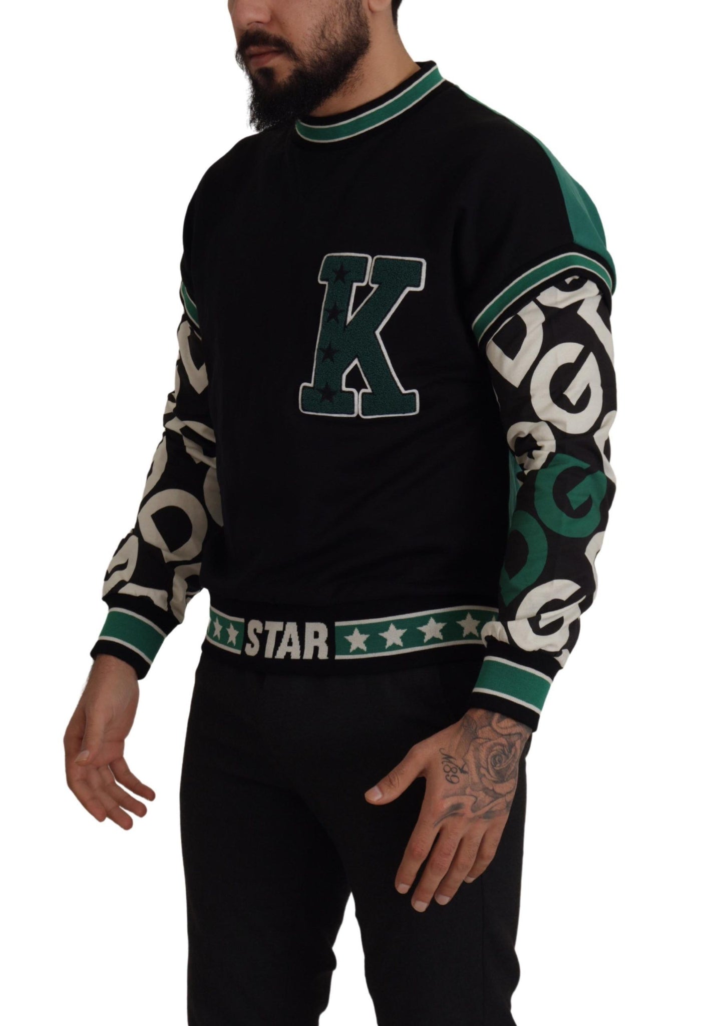 Black Green Cotton KING Star Crewneck Pullover Sweater