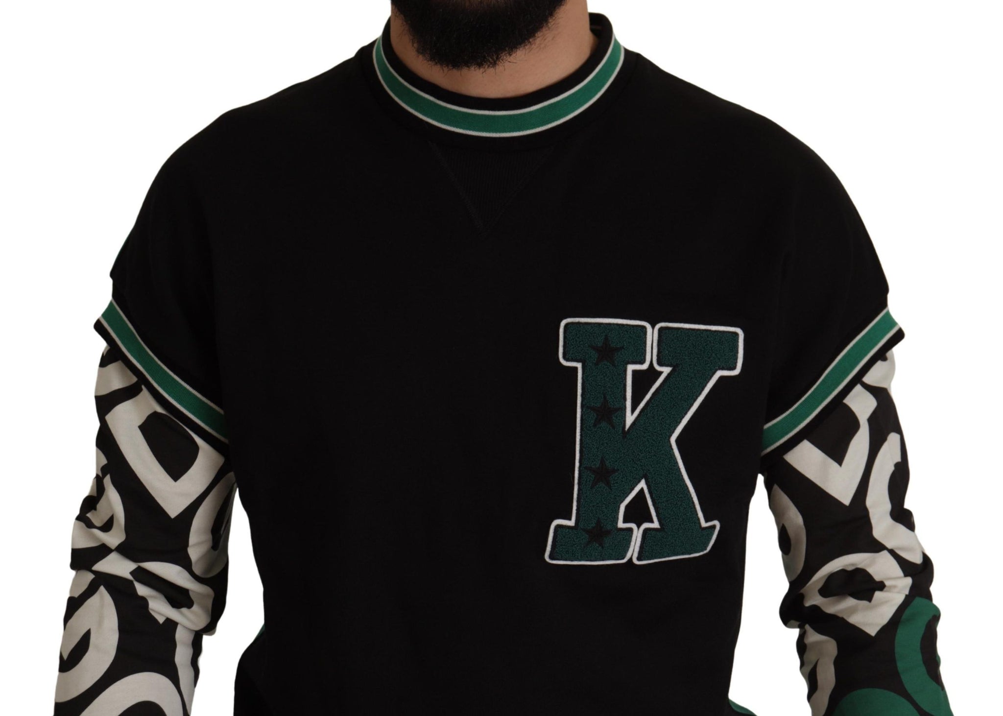 Black Green Cotton KING Star Crewneck Pullover Sweater