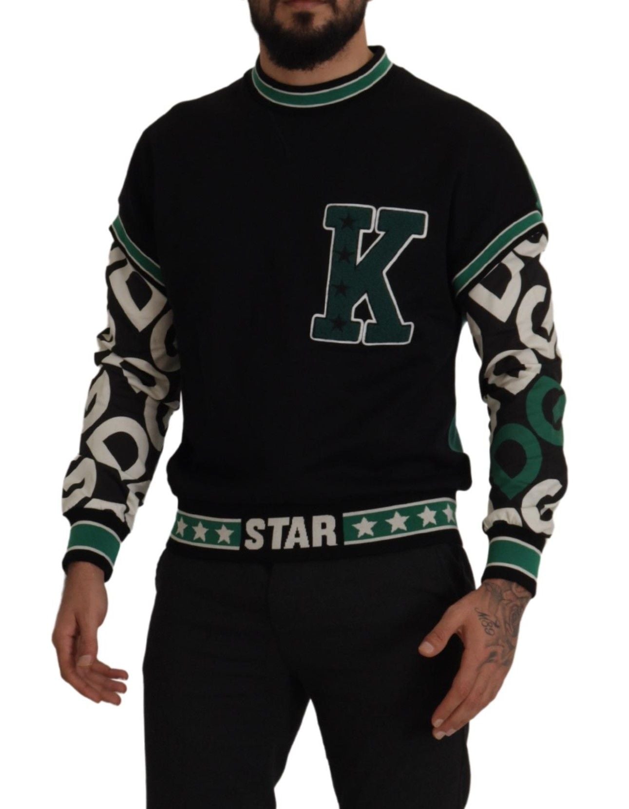 Black Green Cotton KING Star Crewneck Pullover Sweater