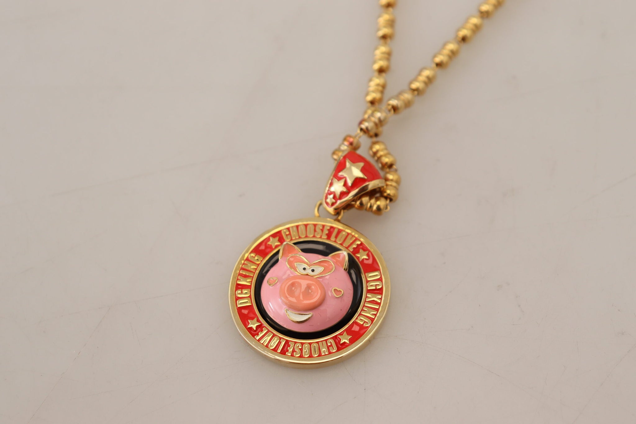 Dolce & Gabbana Gold Brass Chain SUPER PIG Pendant Logo Necklace