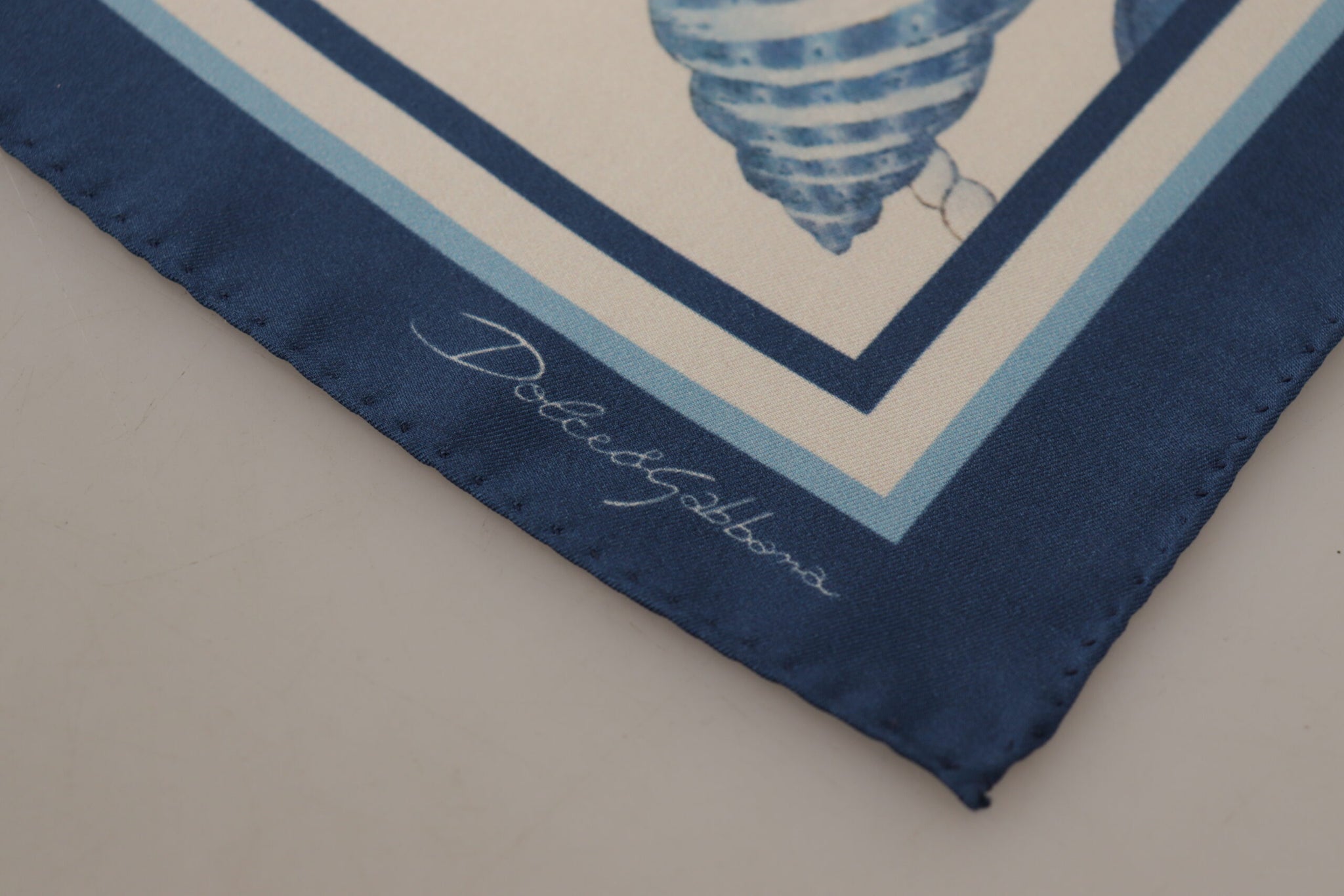 White Blue Shells Print Square Handkerchief Scarf