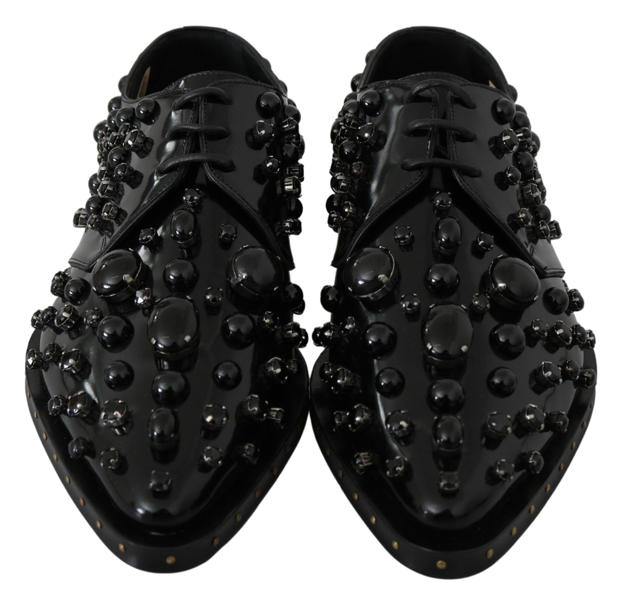 Black Leather Crystals Dress Broque Shoes