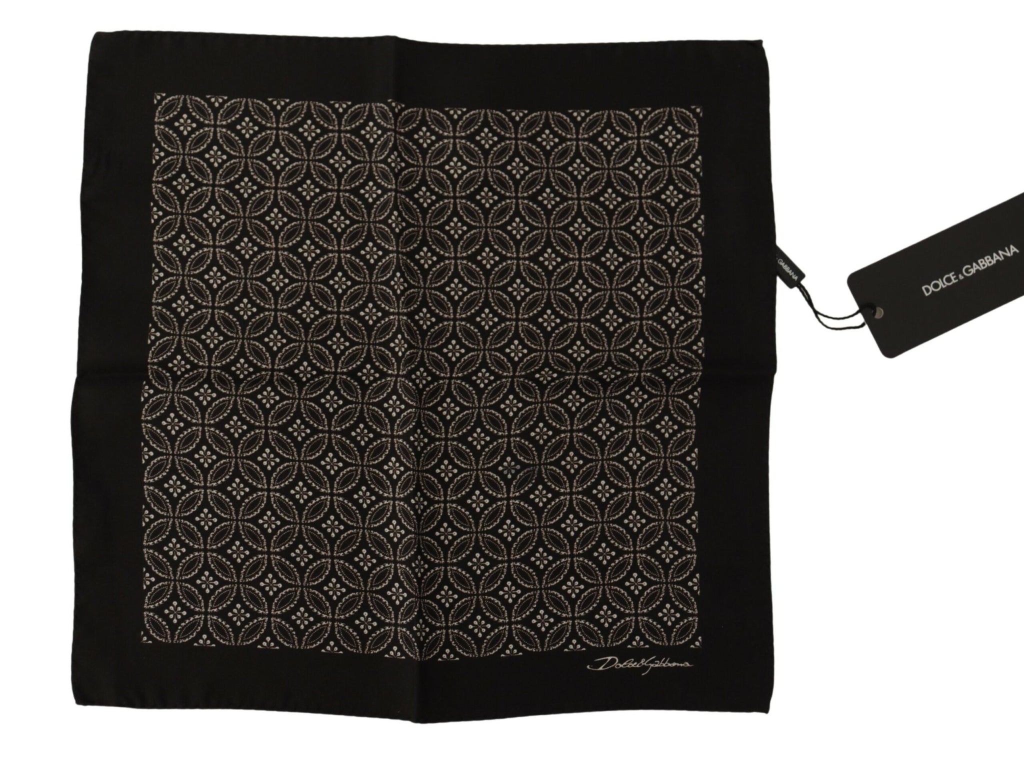 Black Patterned DG Printed Square Handkerchief Scarf