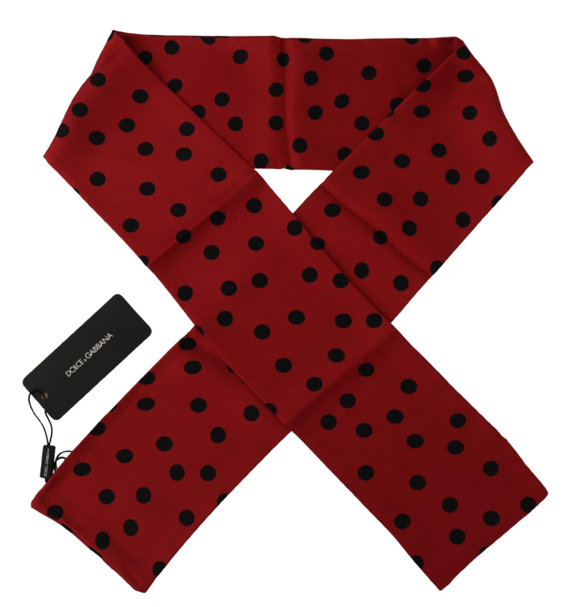 Red Polka Dot Silk Shawl Neck Wrap Scarf