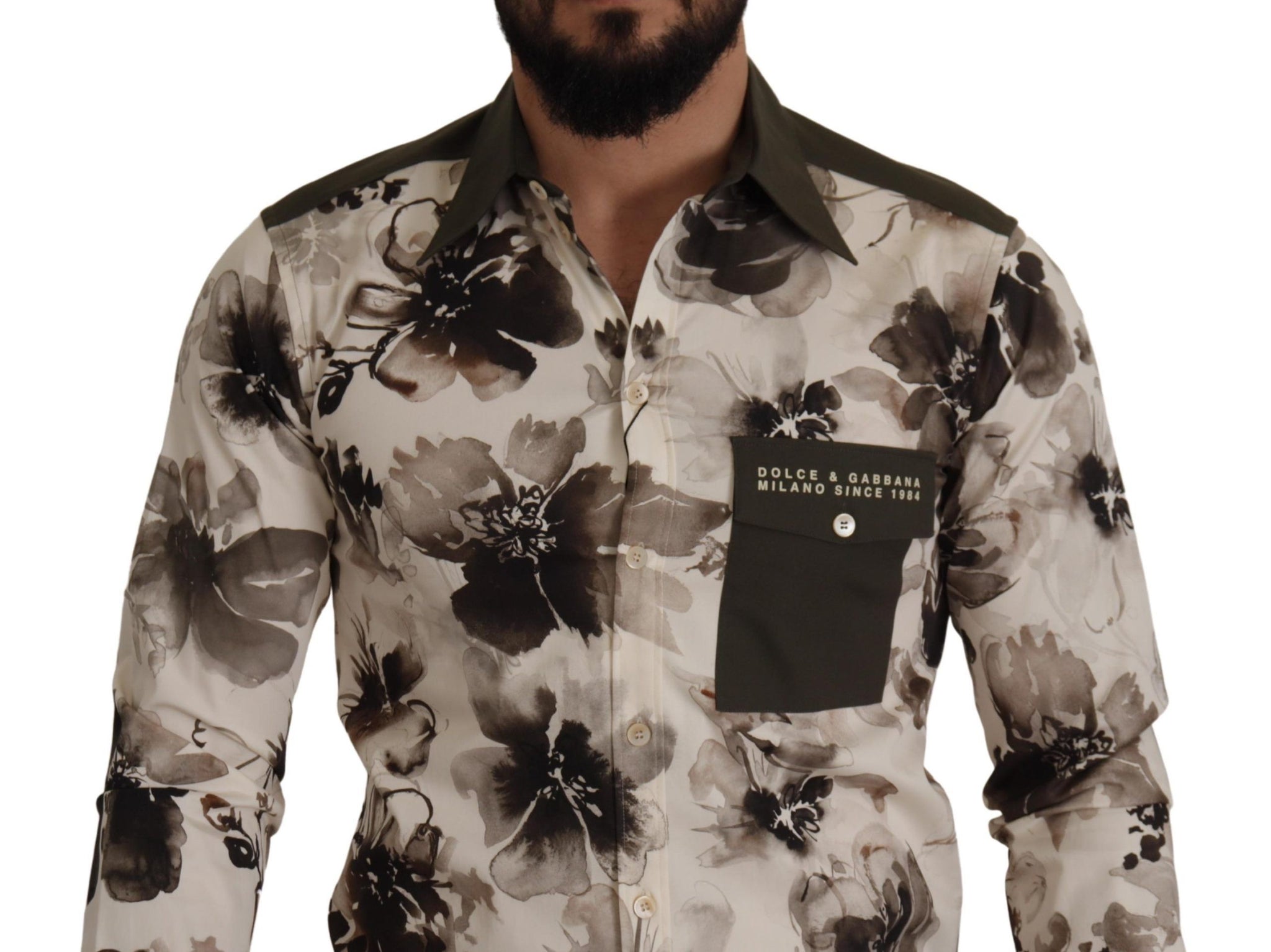 Green Beige Floral Cotton Stretch Exclusive Shirt