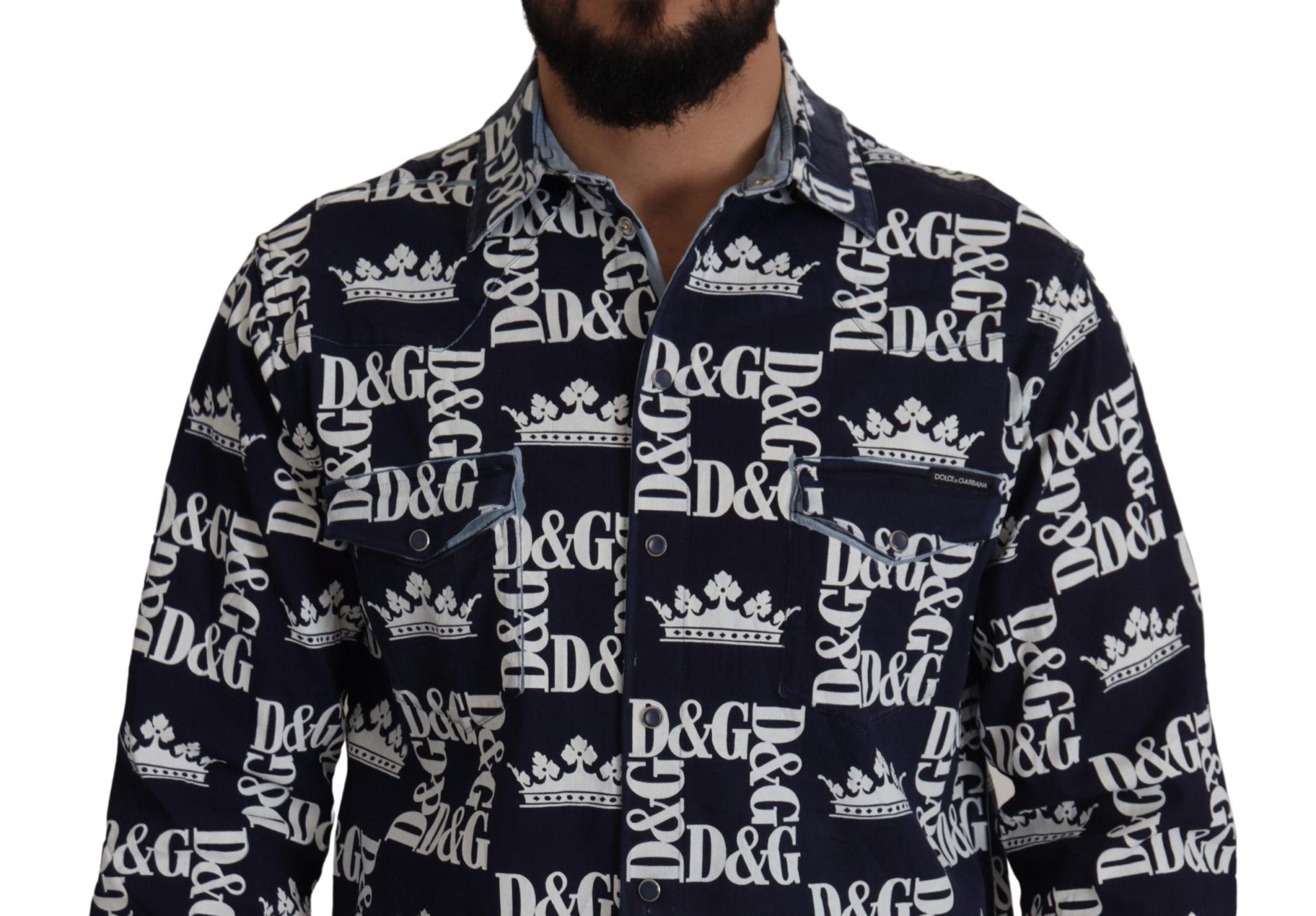 Blue Denim Stretch DG Crown Logo Casual Shirt