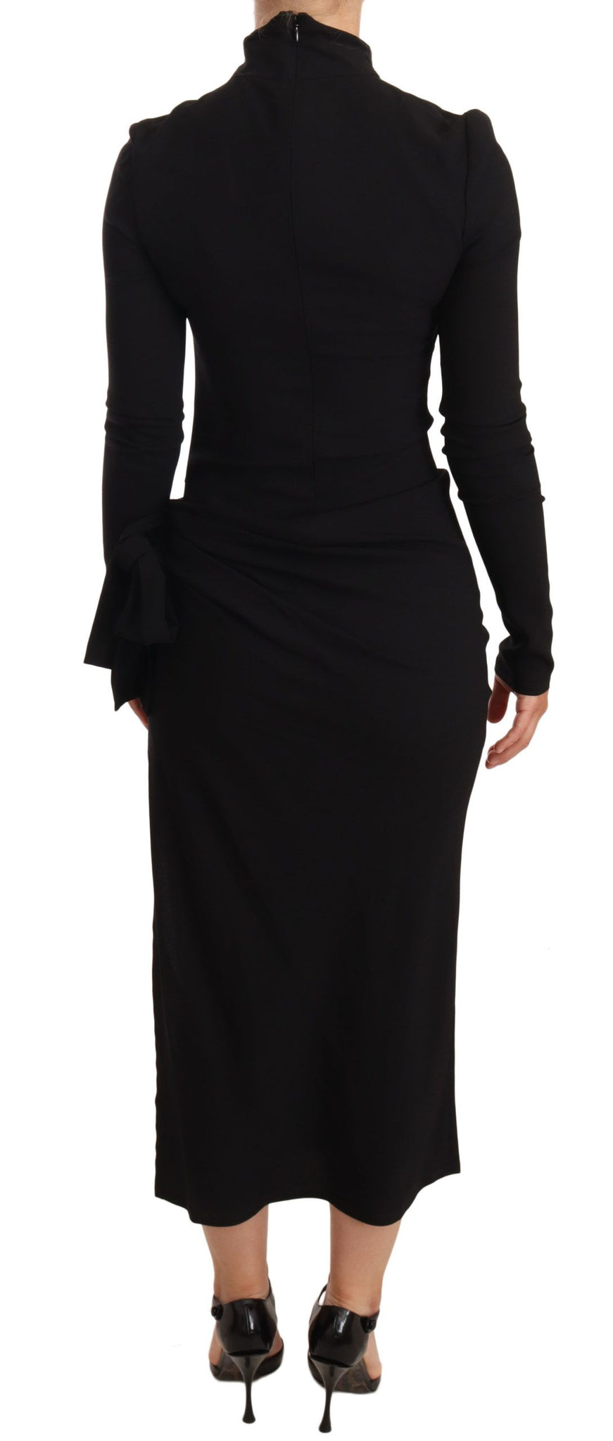 Black Stretch Turtleneck Sheath Midi Dress