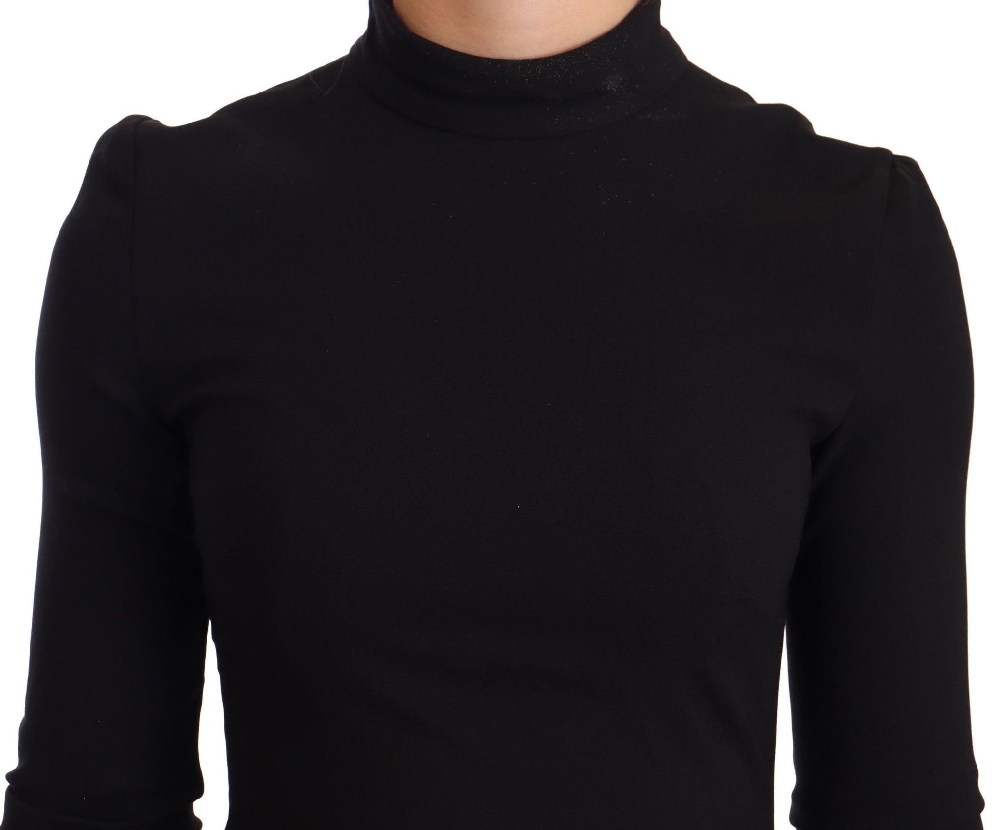 Black Stretch Turtleneck Sheath Midi Dress