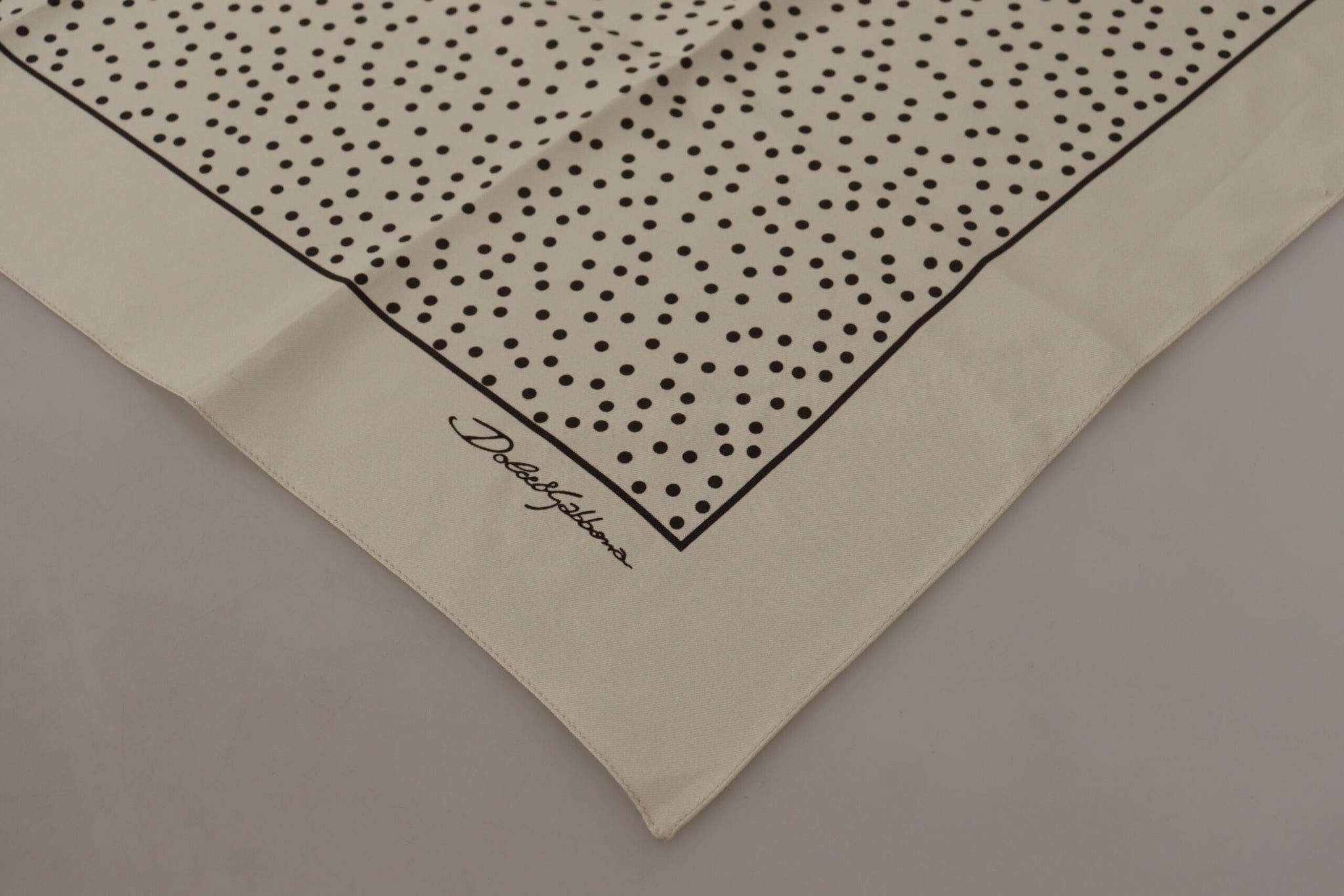 Off White Polka Dots Square Handkerchief Scarf Silk