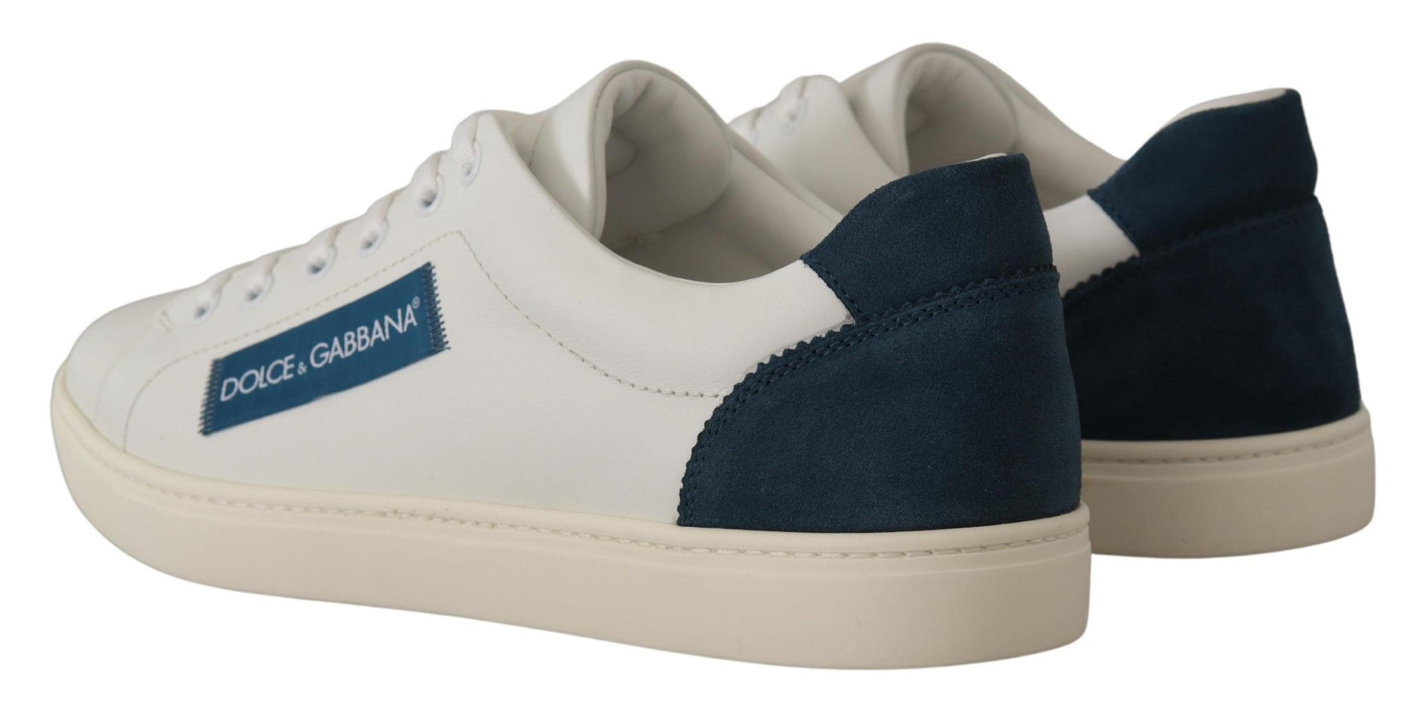 White Blue Leather Low Top Sneakers