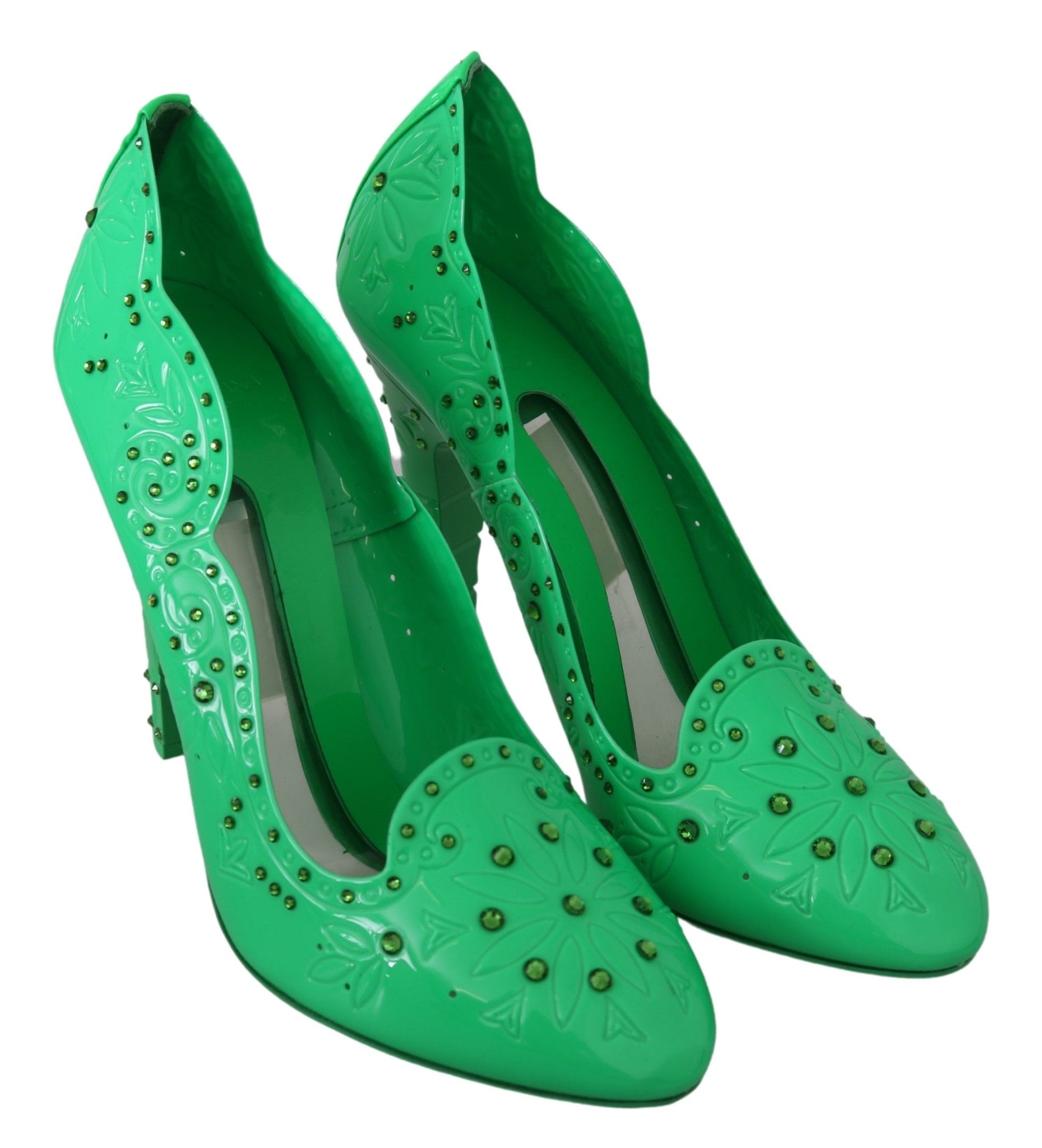 Dolce & Gabbana Green Crystal Floral Heels CINDERELLA Shoes