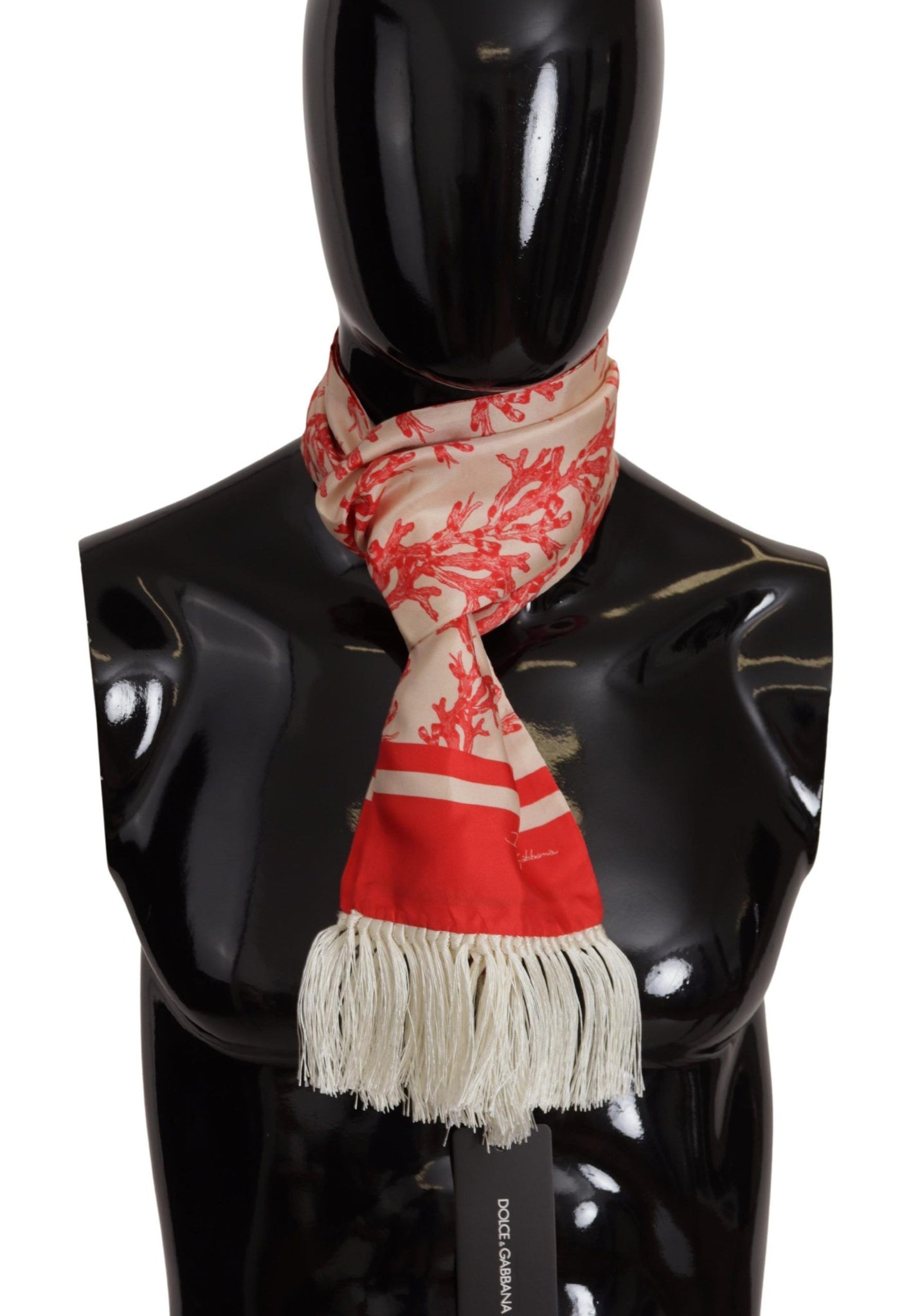 White Red Coral Print Shawl Wrap Fringe Scarf