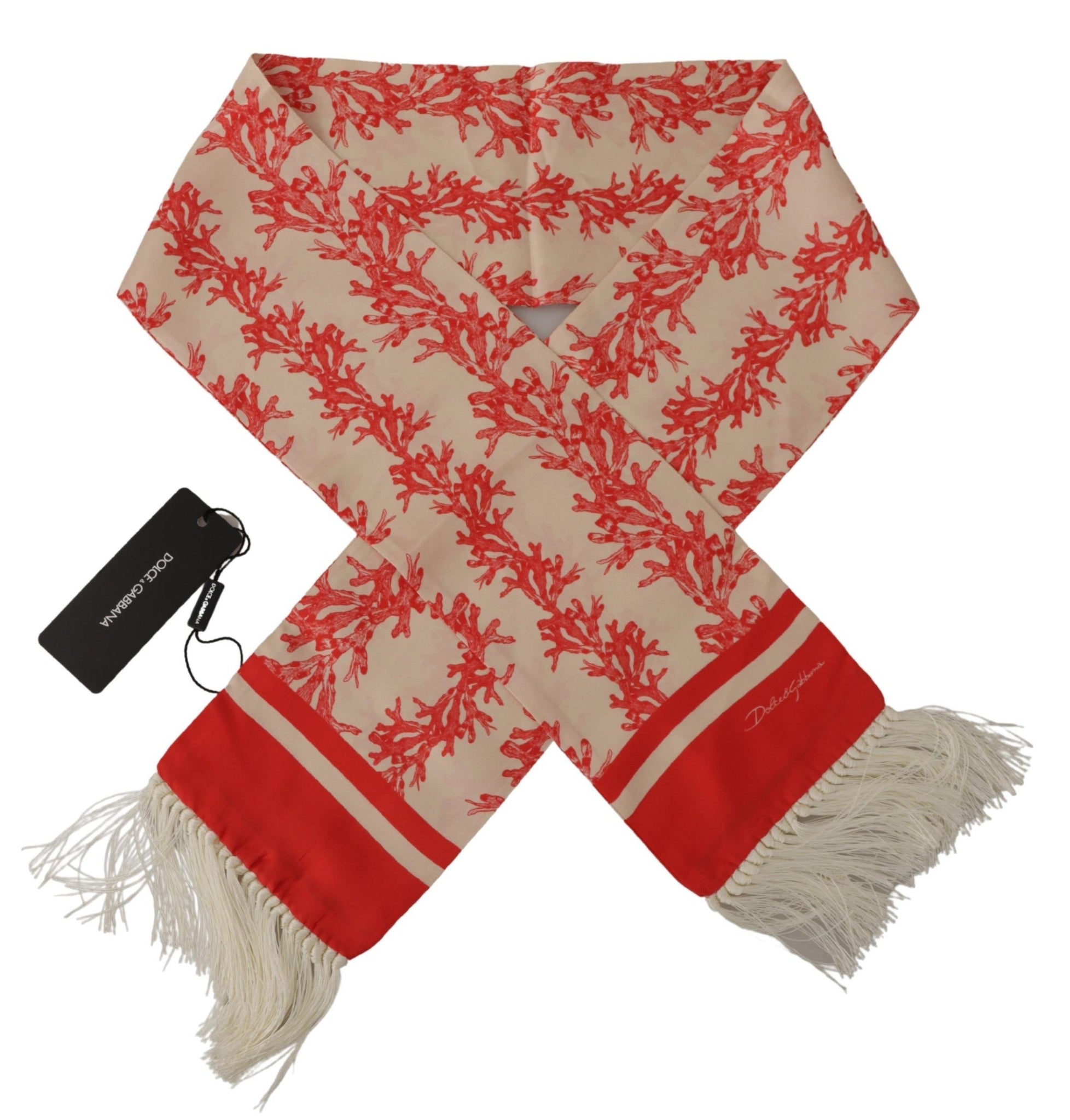 White Red Coral Print Shawl Wrap Fringe Scarf