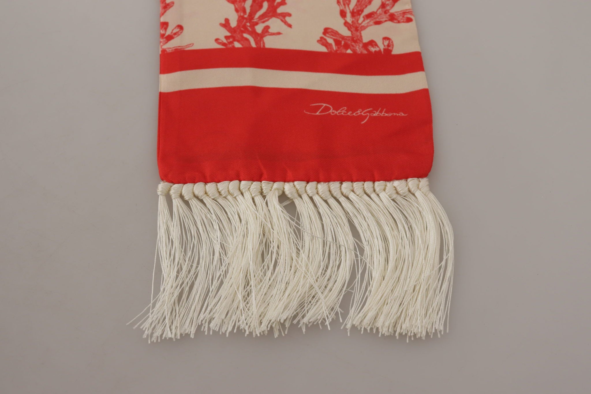 White Red Coral Print Shawl Wrap Fringe Scarf