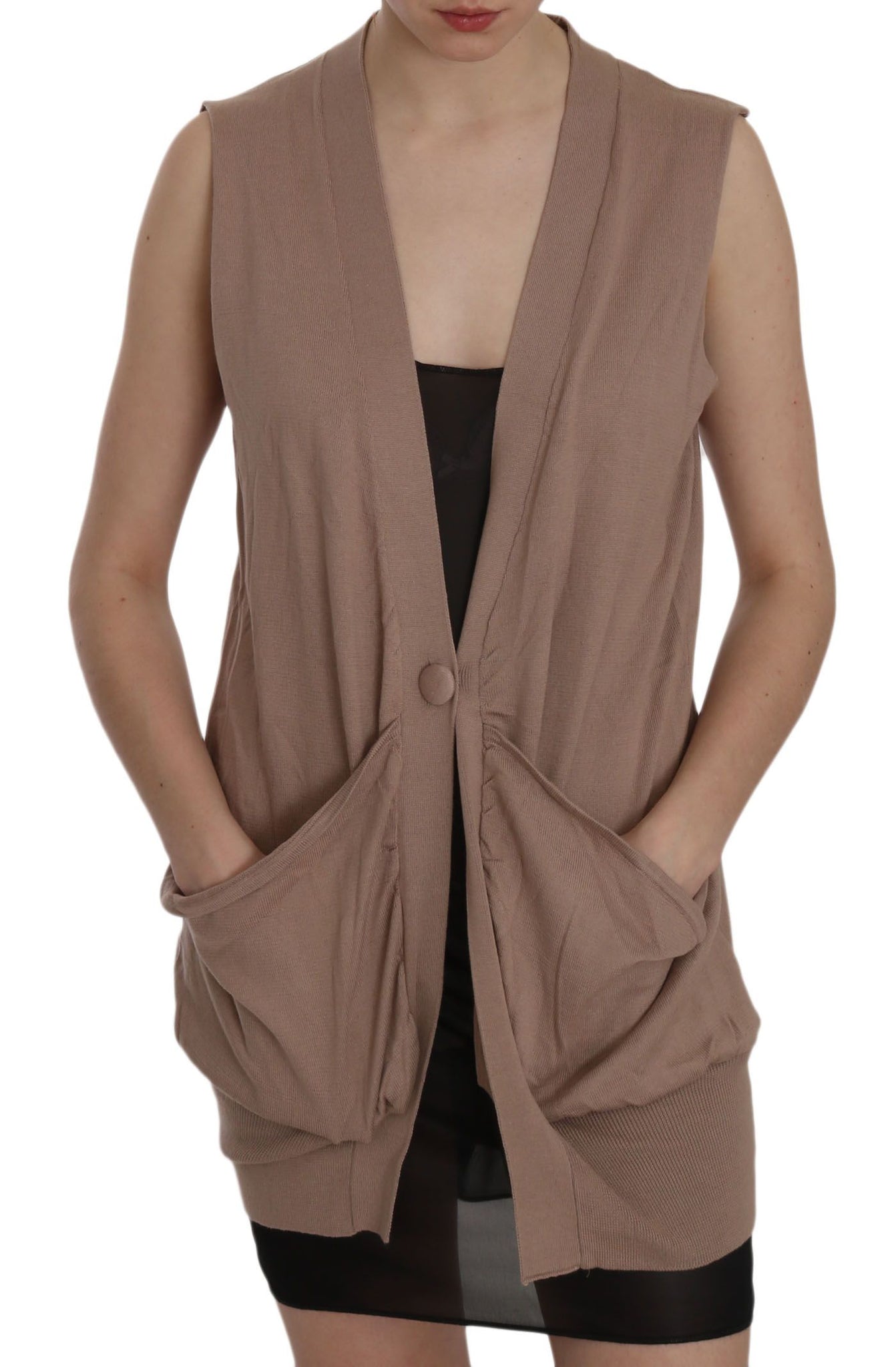 Brown 100% Cotton Sleeveless Cardigan Top Vest