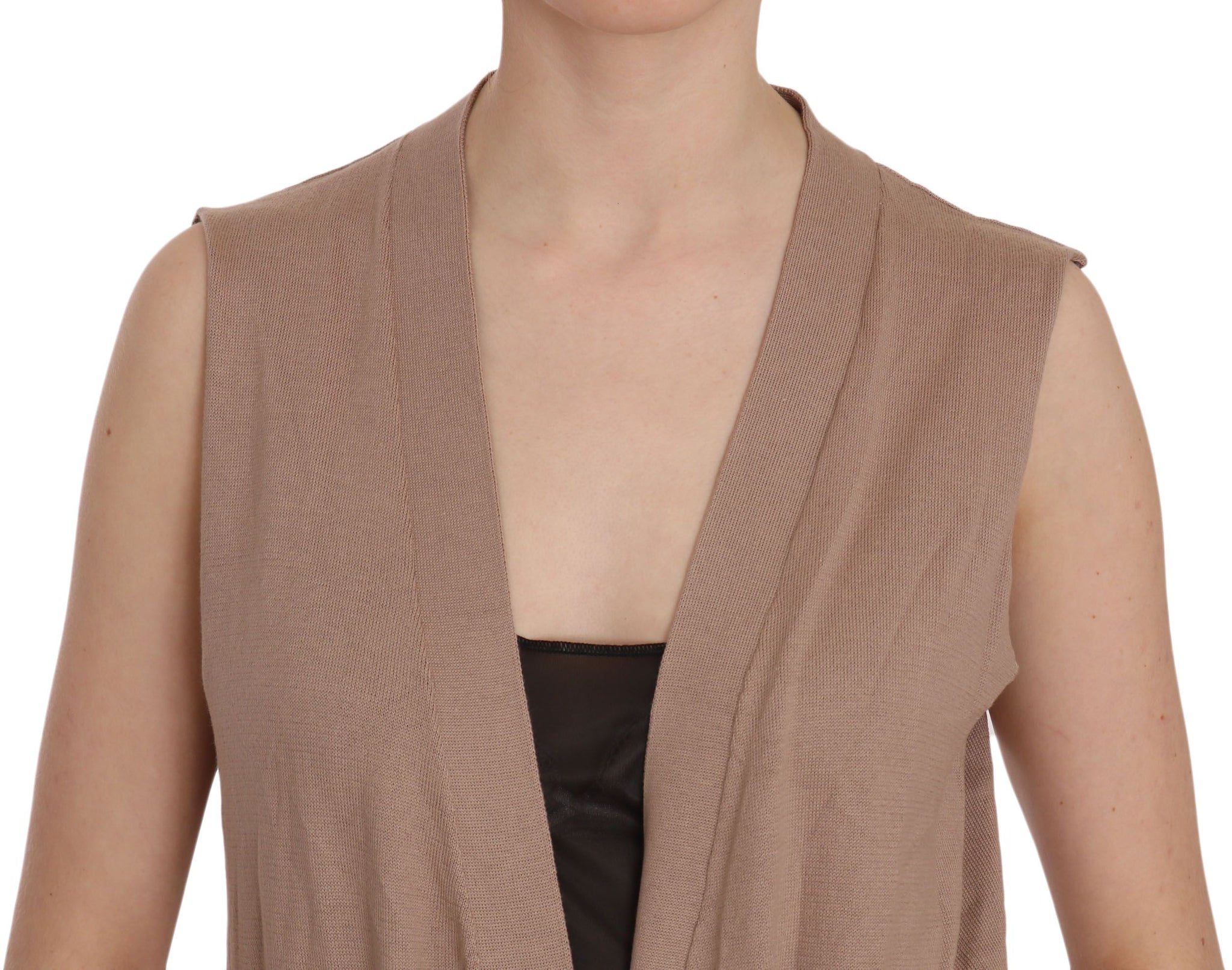 Brown 100% Cotton Sleeveless Cardigan Top Vest