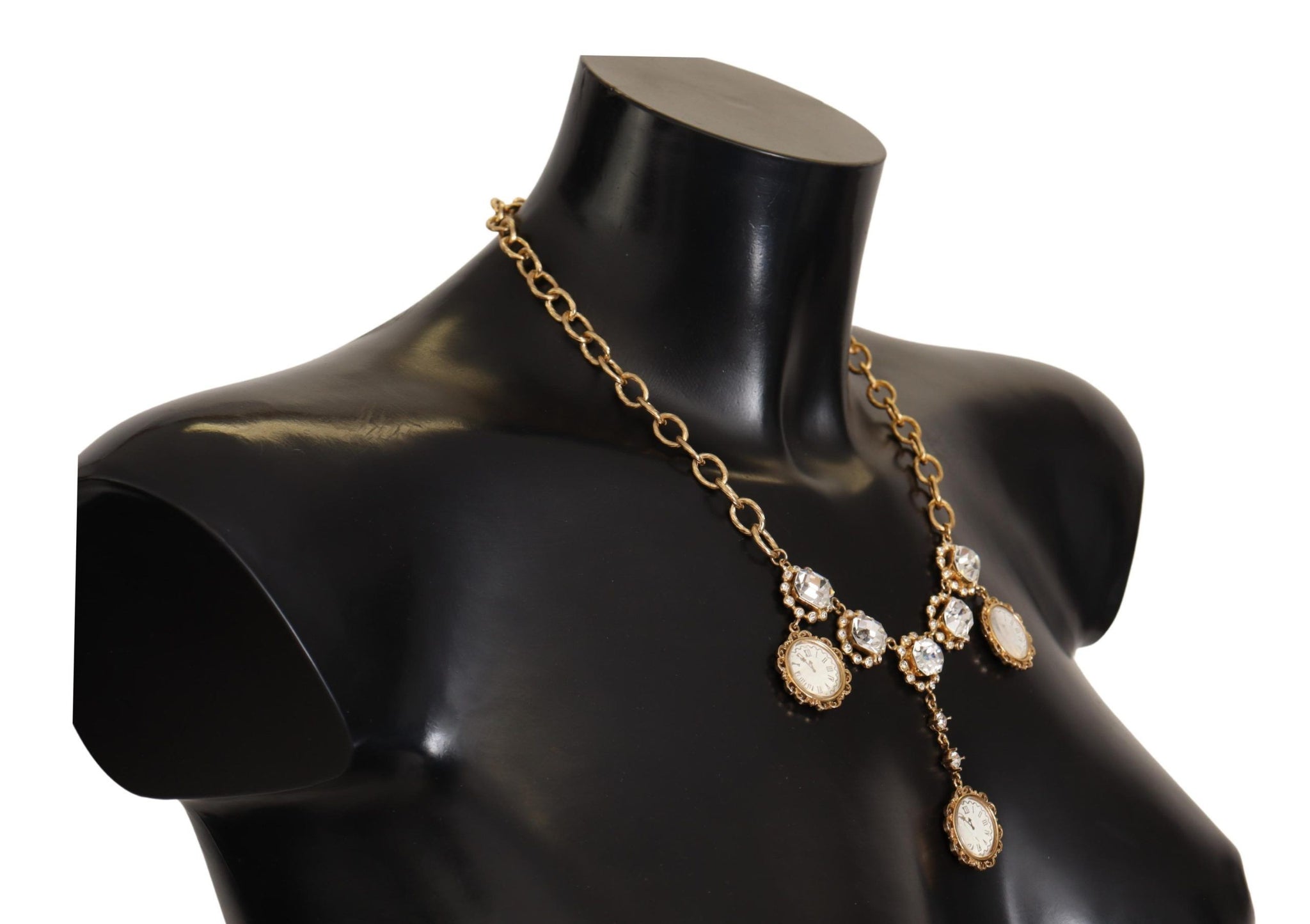 Gold Clock Statement Crystal Chain Necklace