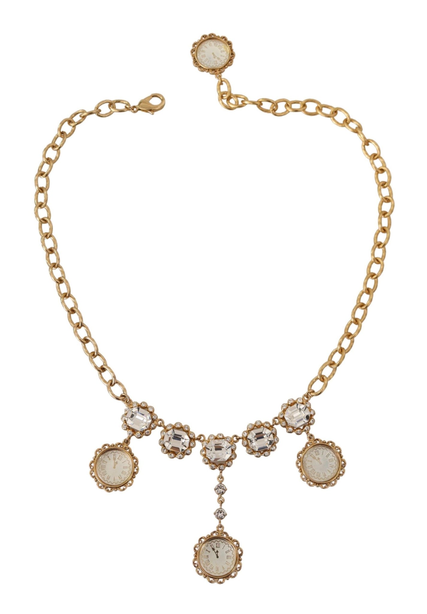 Gold Clock Statement Crystal Chain Necklace