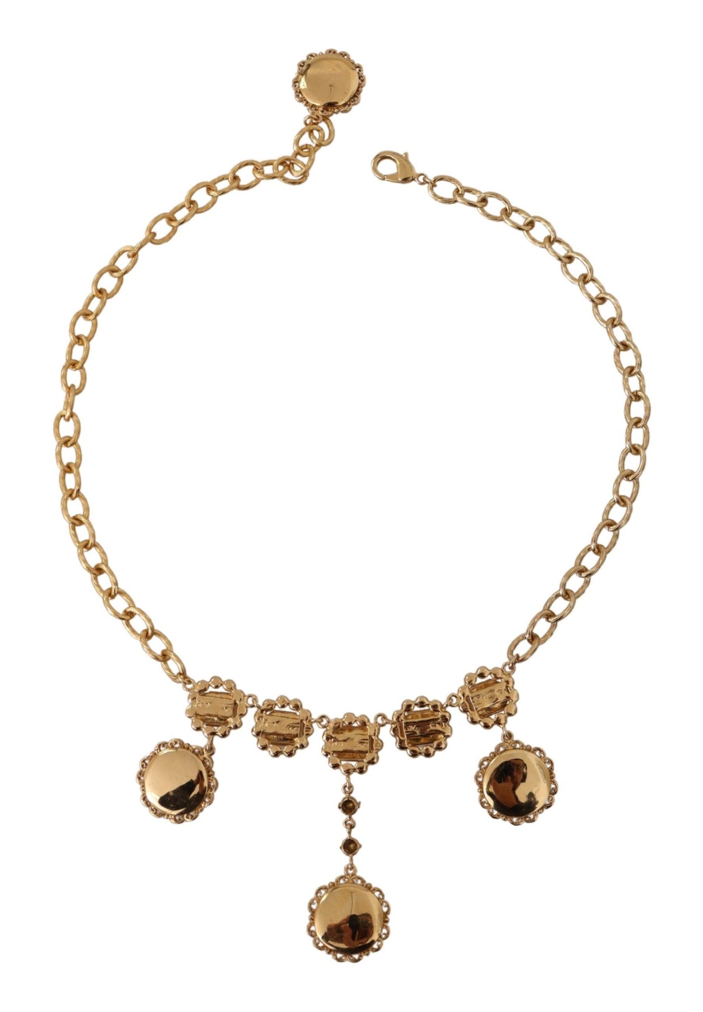 Gold Clock Statement Crystal Chain Necklace