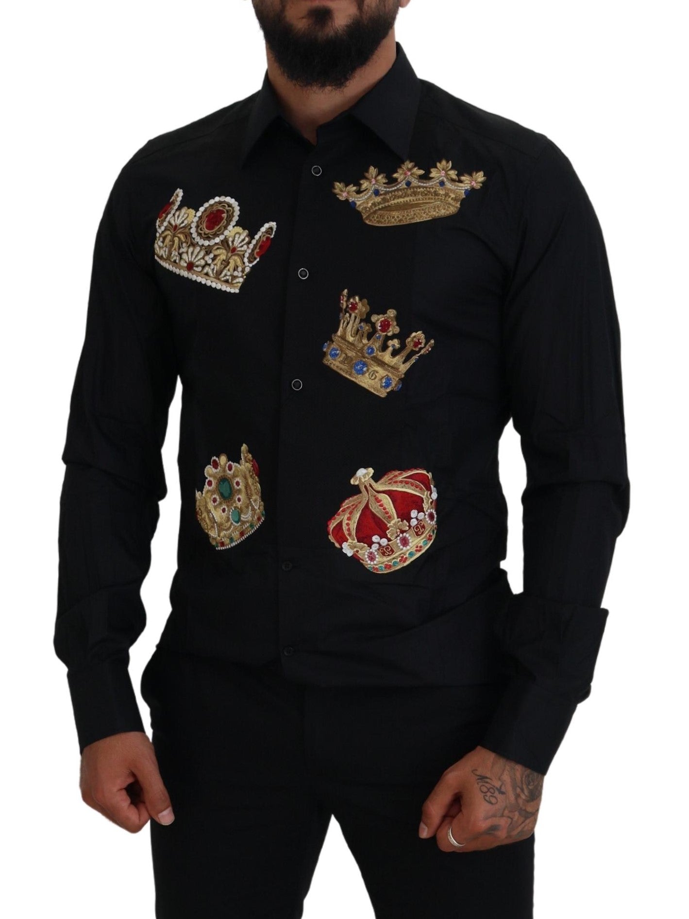 Black Gold Crown Slim Fit Dress Formal Shirt