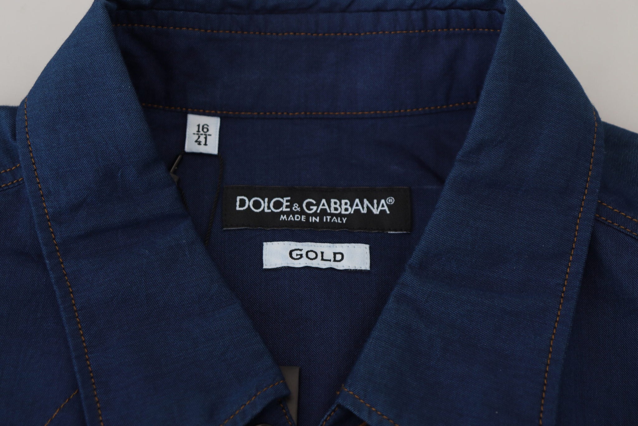 Dolce & Gabbana Blue Denim Cotton Slim Fit GOLD Shirt