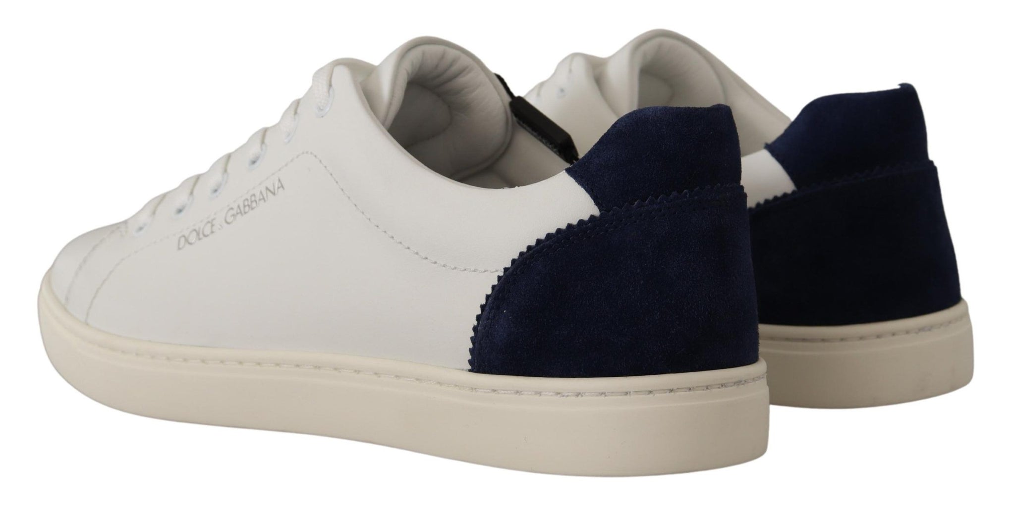 White Blue Leather Low Top Sneakers