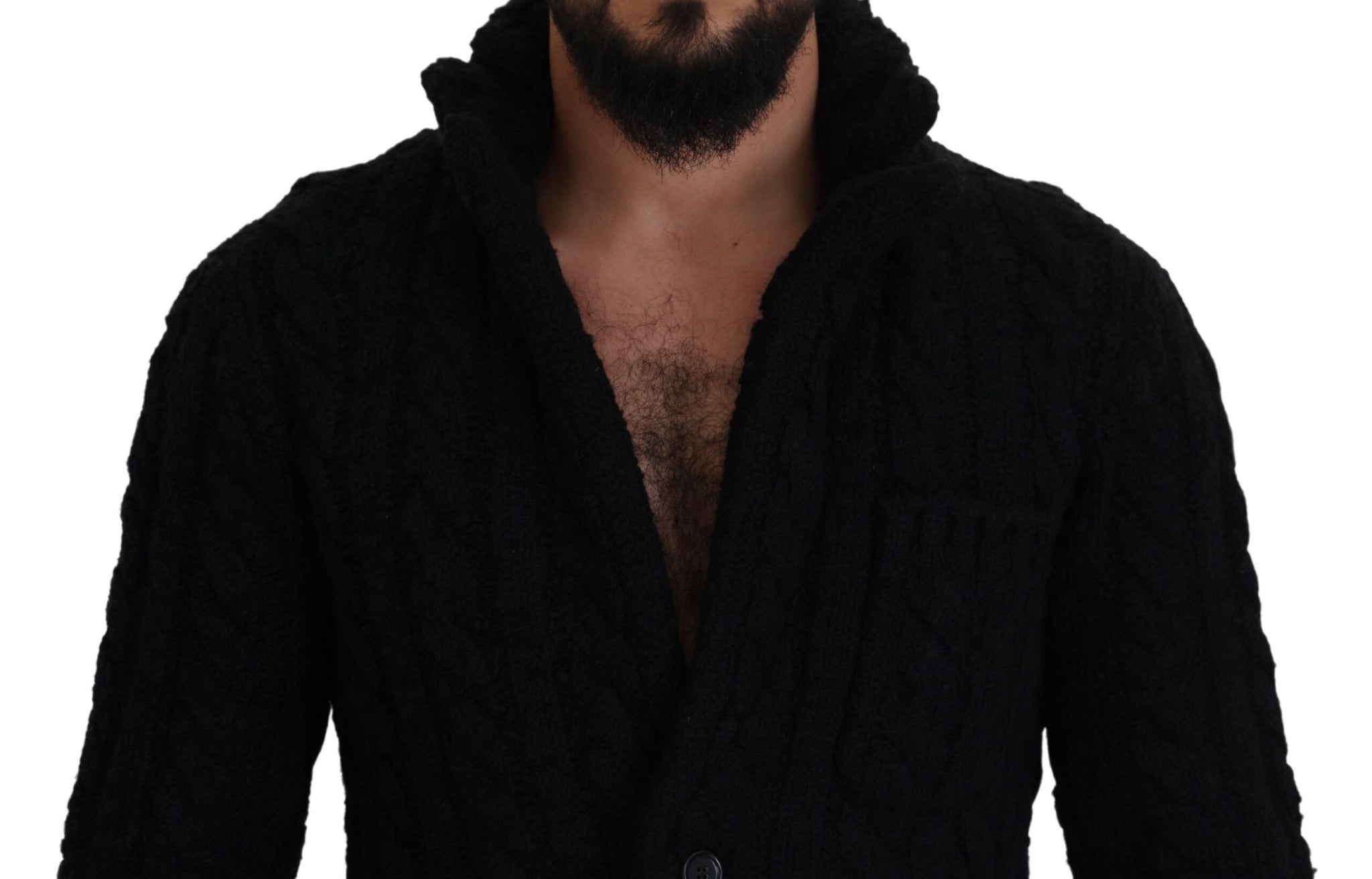 Black Wool Knit Button Cardigan Sweater