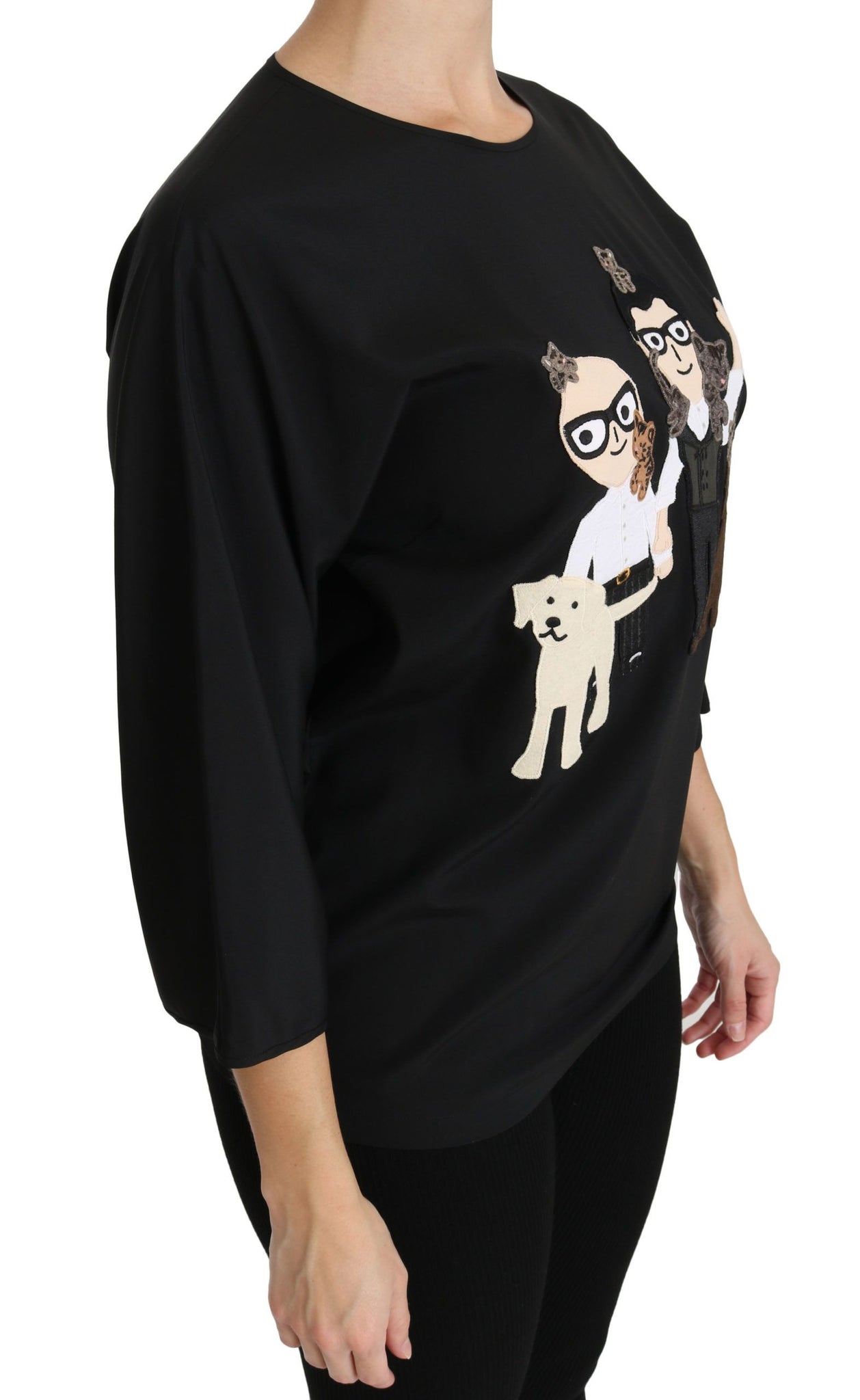 Black #dgfamily Top T-shirt Silk Blouse