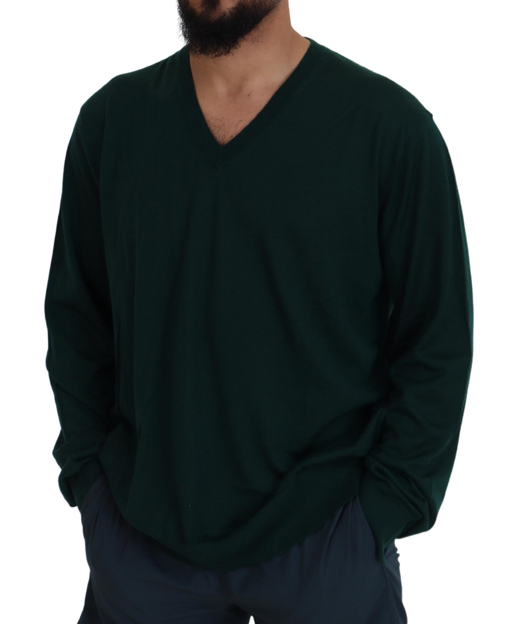 Dolce & Gabbana Green Cashmere V-neck Pullover Sweater