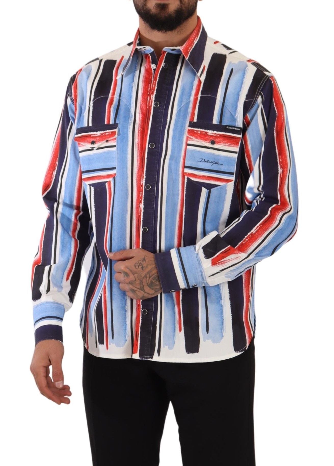 Red Striped Long Sleeve Cotton Shirt Blue